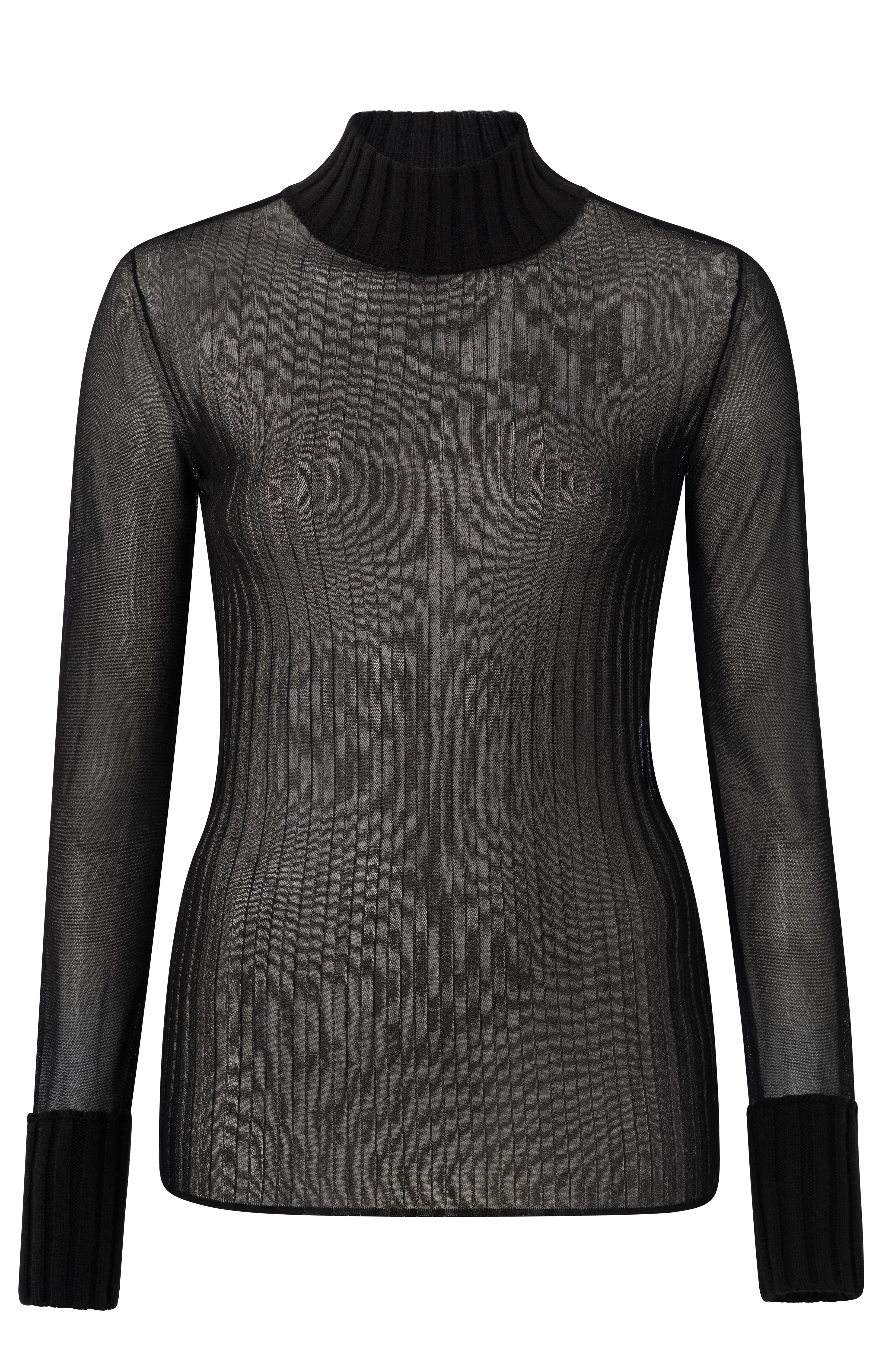 Transparent turtleneck with long sleeves and ribbed texture