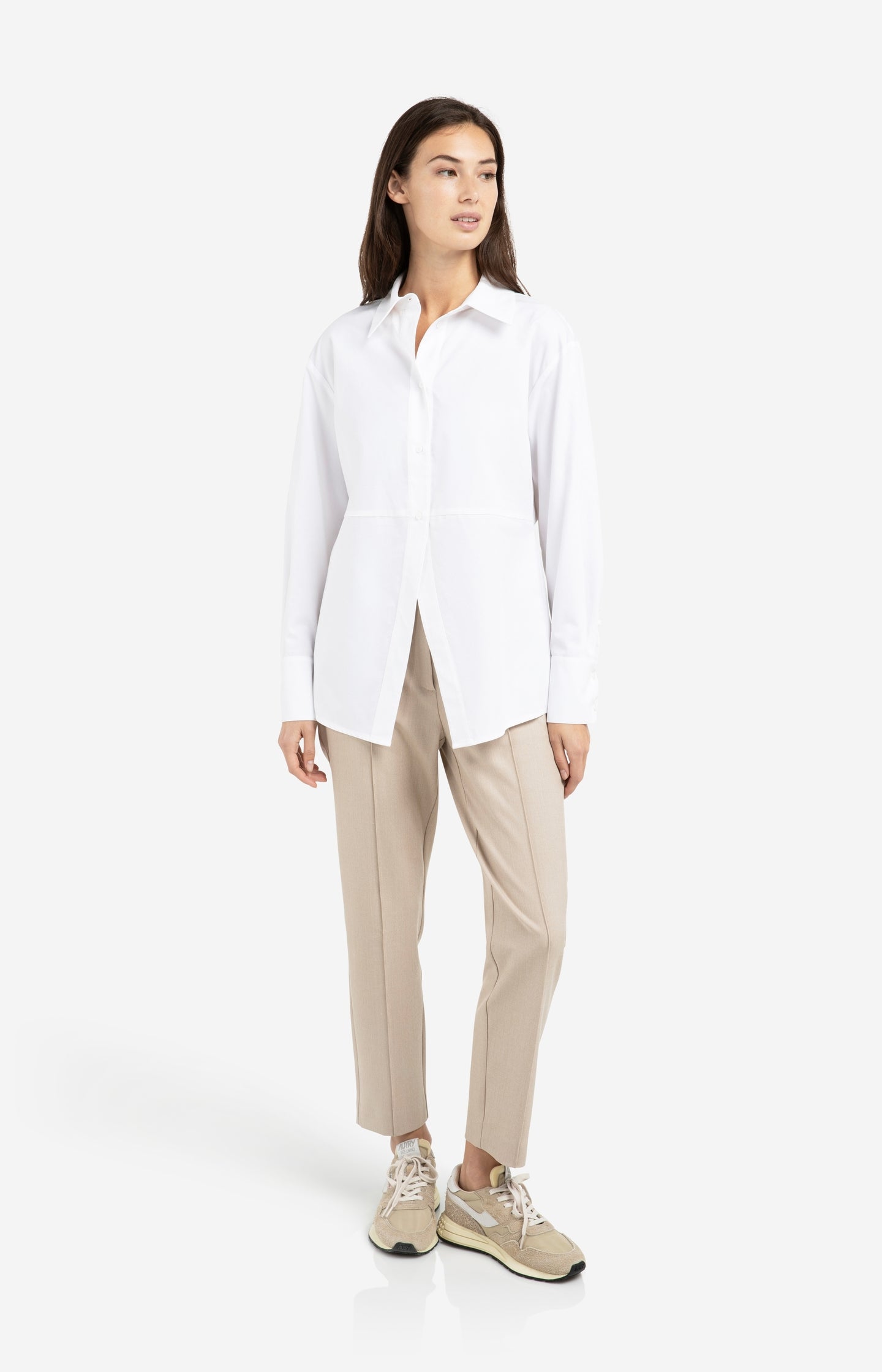 A-line poplin blouse with front slit detail