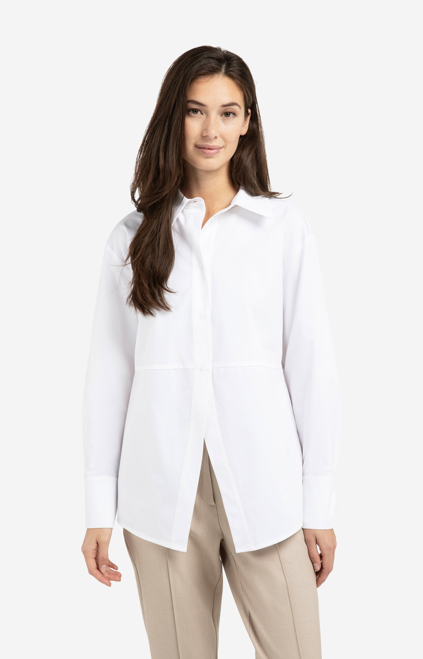 A-line poplin blouse with front slit detail
