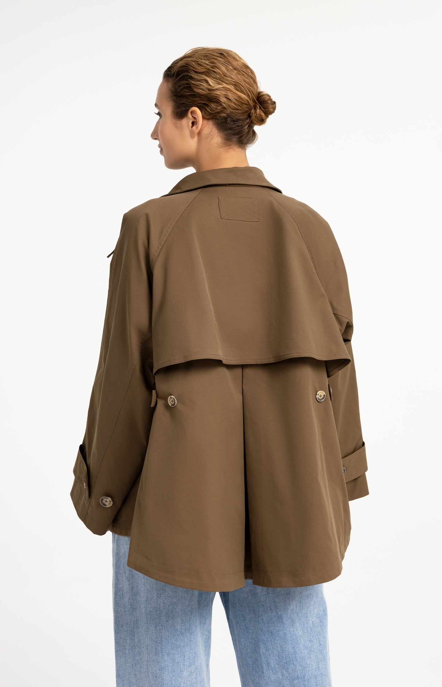 A-line trench jacket with stand collar