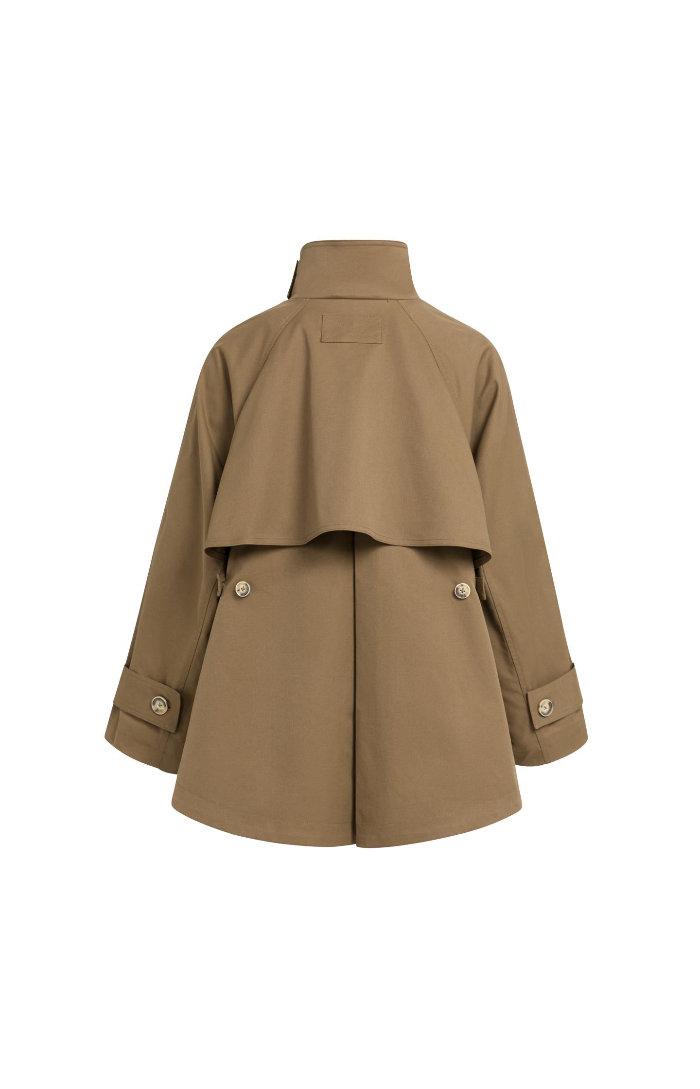 A-line trench jacket with stand collar