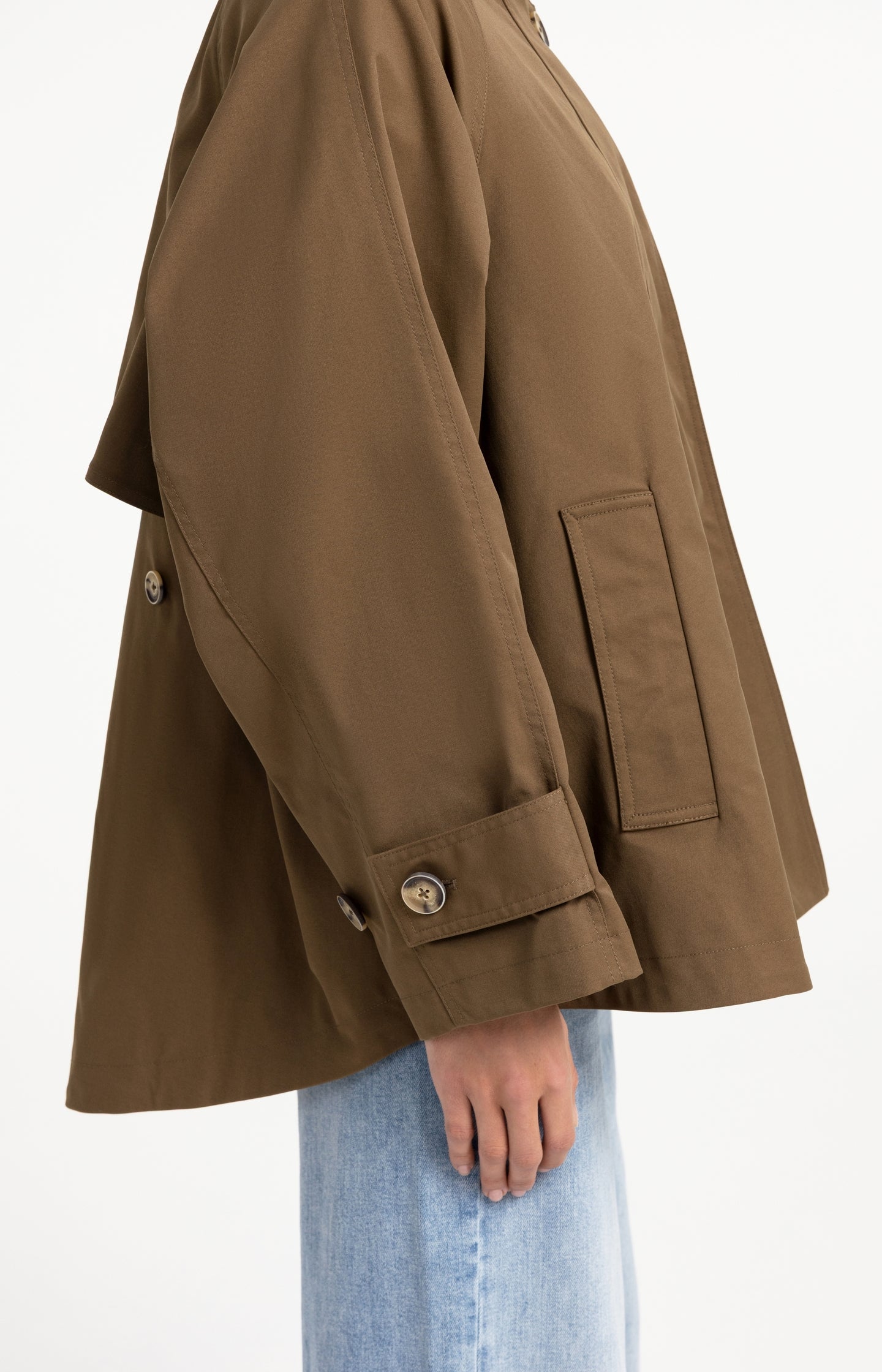 A-line trench jacket with stand collar