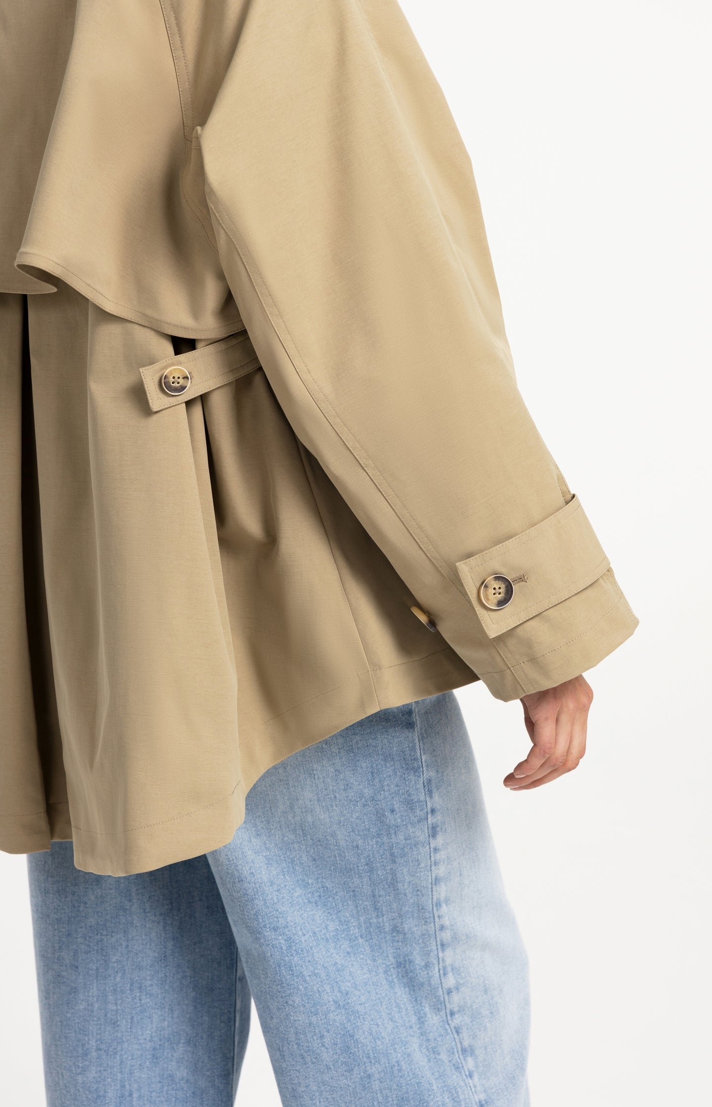 A-line trench jacket with stand collar