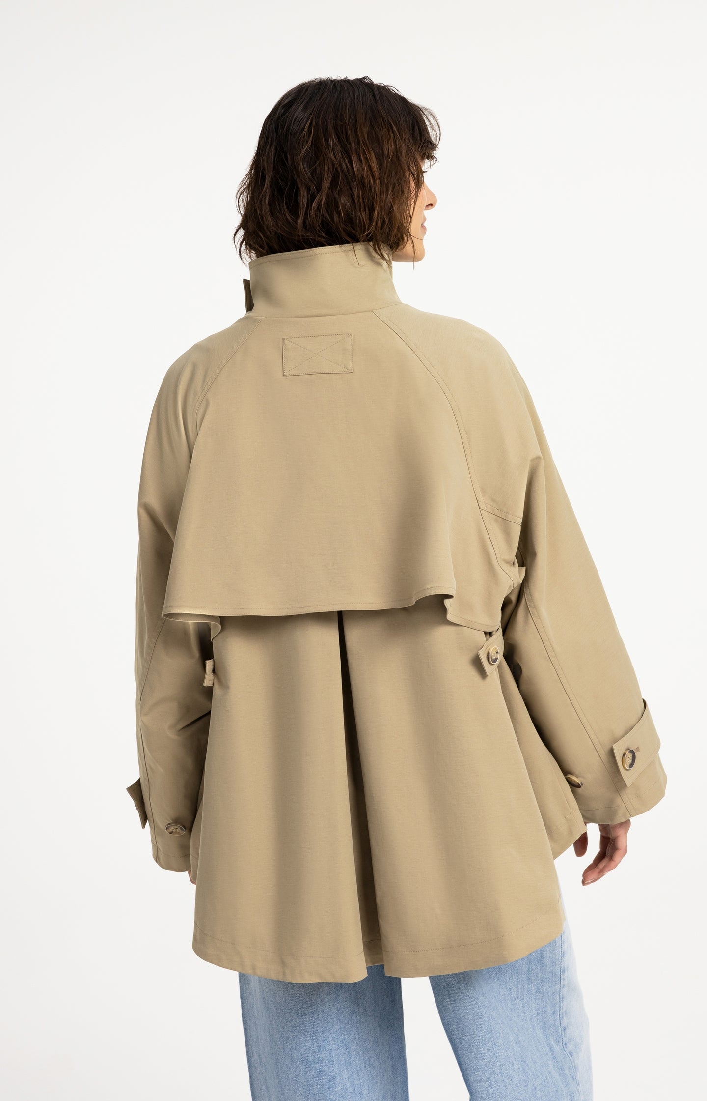 A-line trench jacket with stand collar