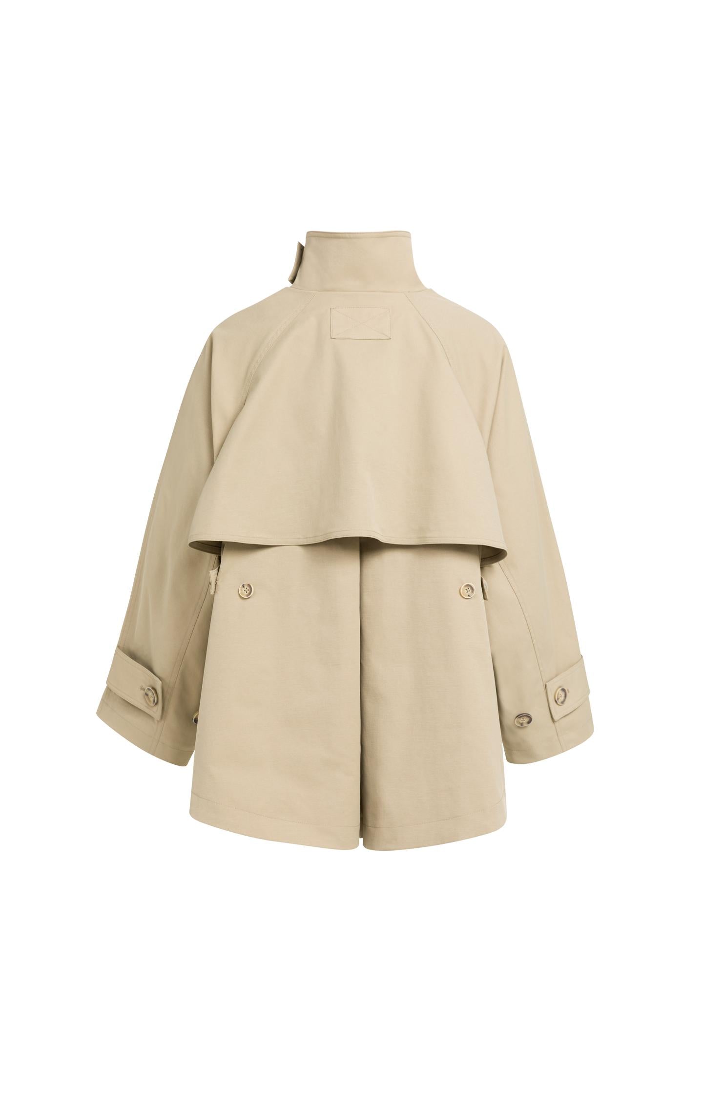 A-line trench jacket with stand collar