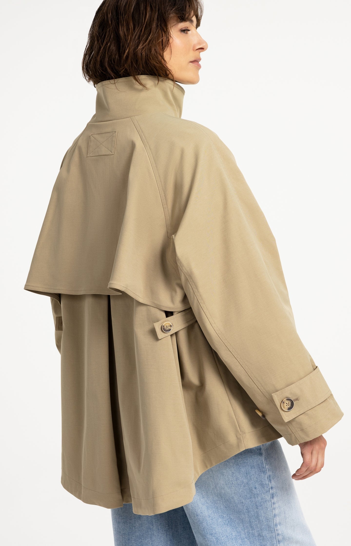 A-line trench jacket with stand collar