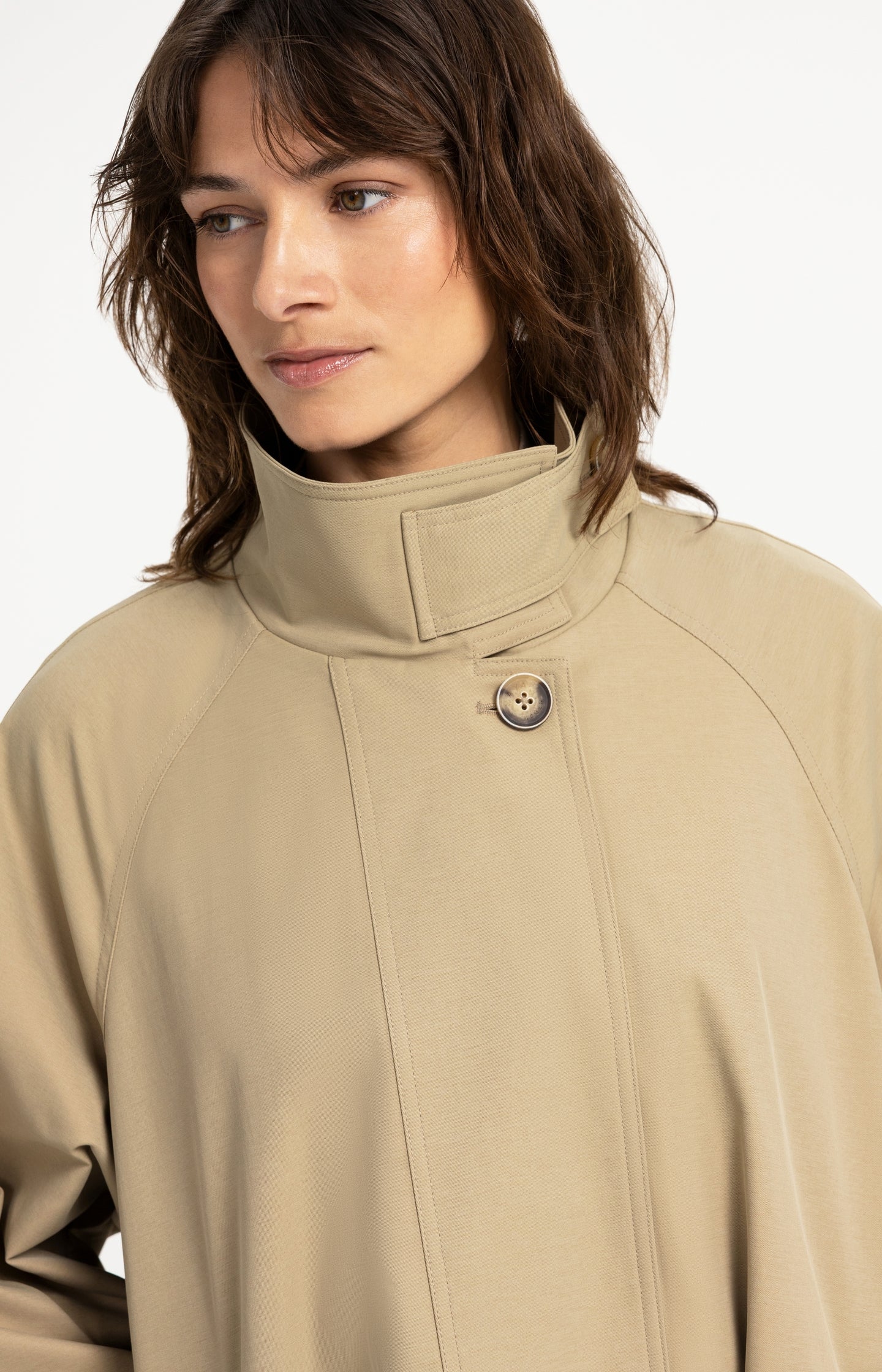 A-line trench jacket with stand collar