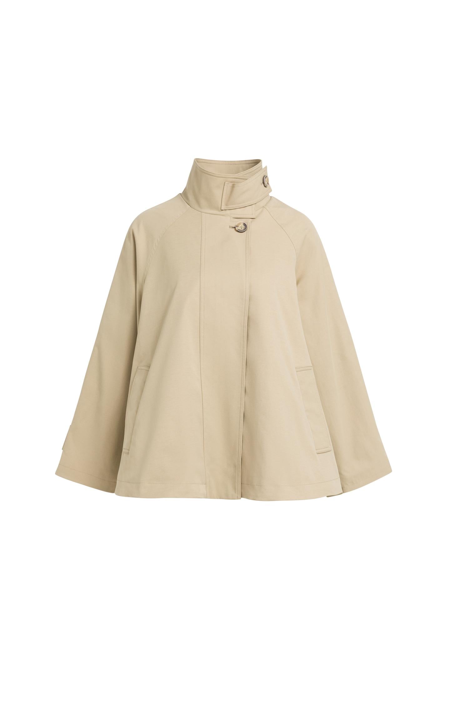 A-line trench jacket with stand collar