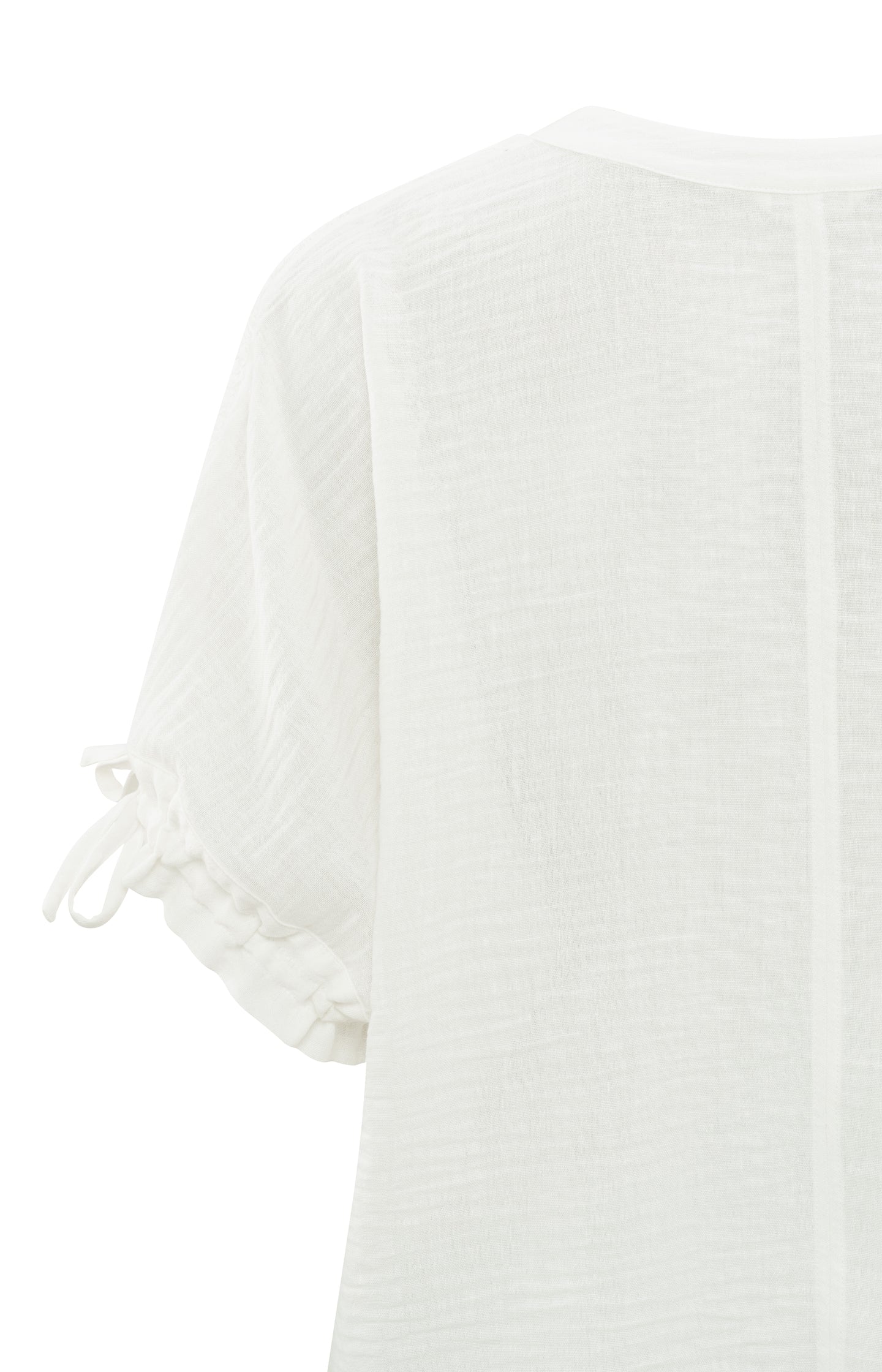 Airy top with V-neck and short sleeves with drawstrings