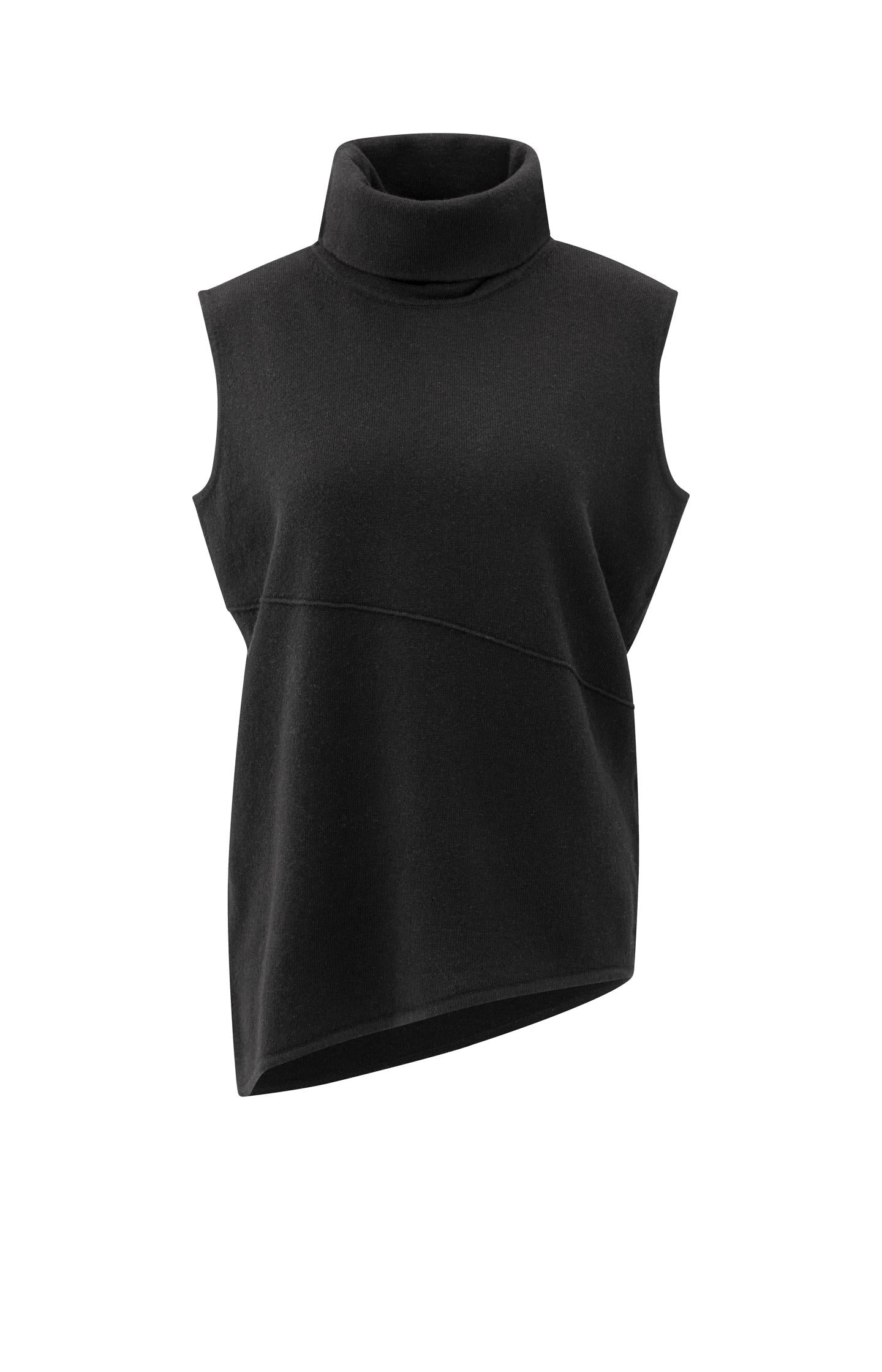 Asymmetric sleeveless sweater with turtleneck and seam - Type: product