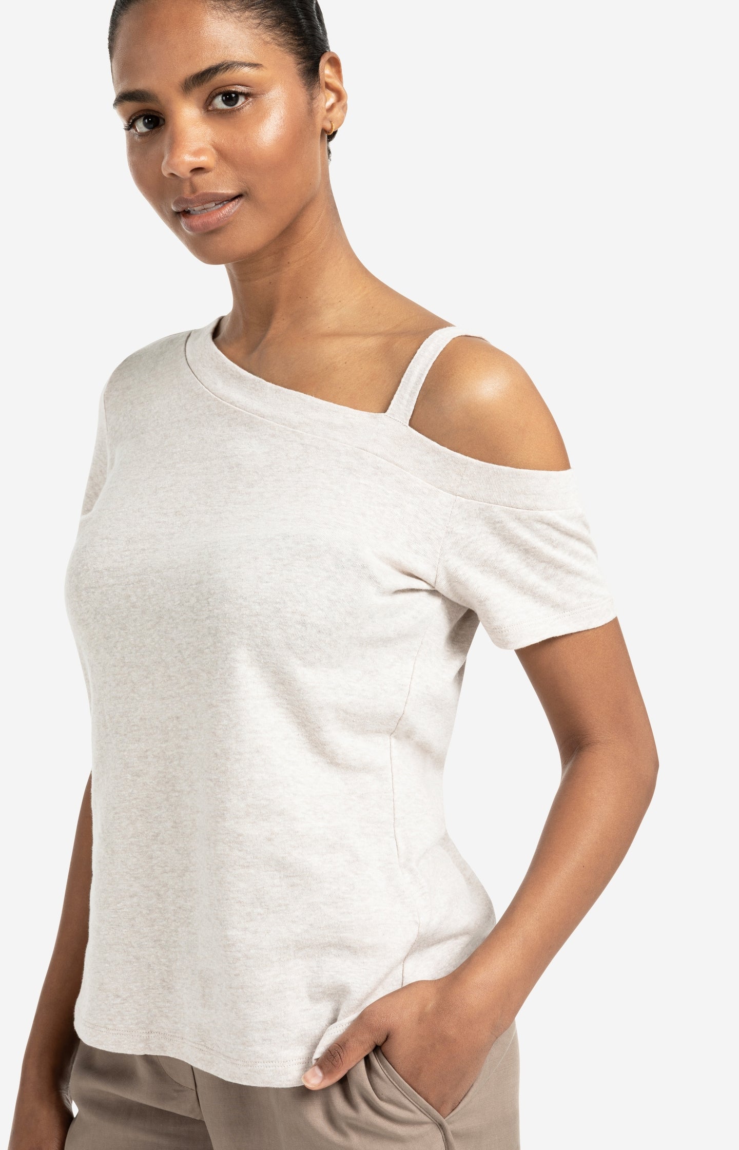 Asymmetric t-shirt with shoulder strap