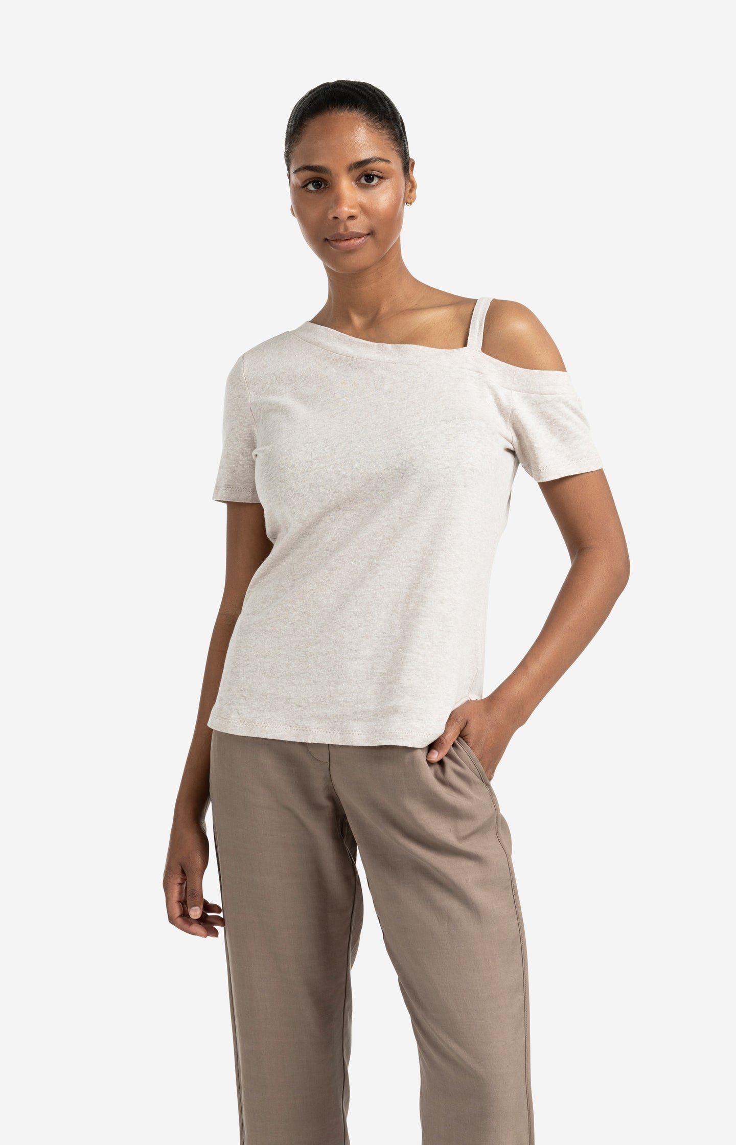 Asymmetric t-shirt with shoulder strap