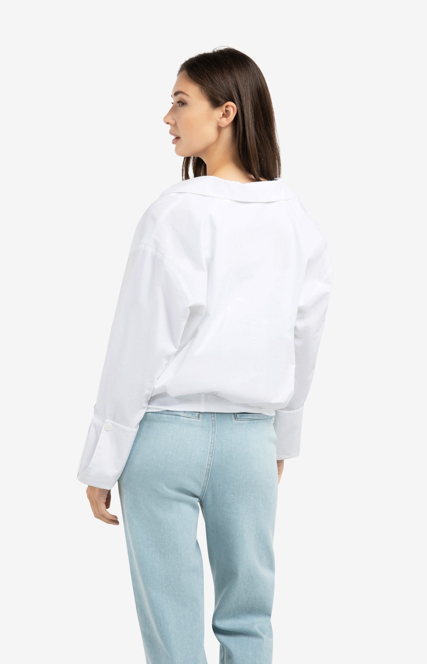 Balloon blouse with deep V-neck