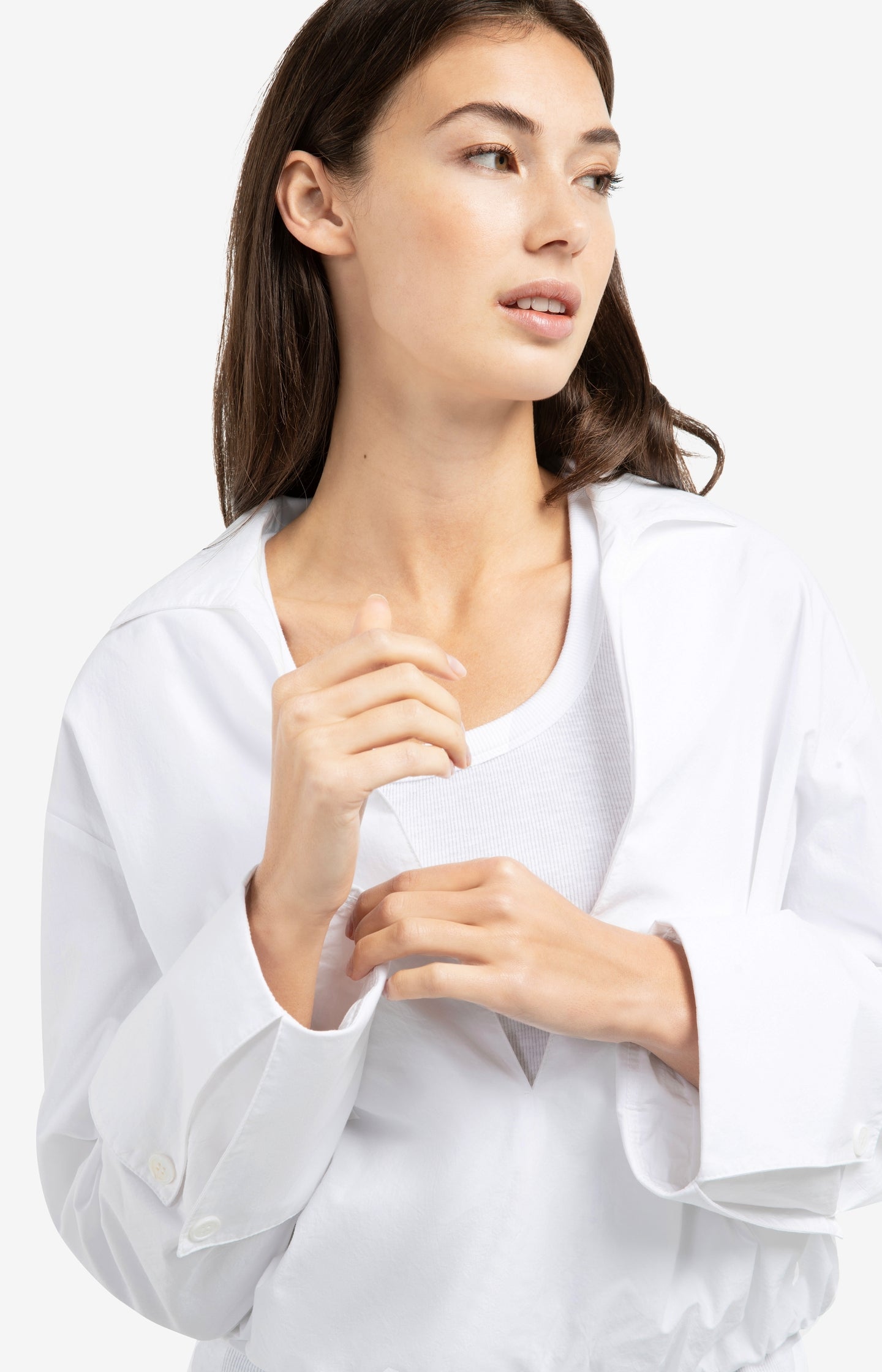Balloon blouse with deep V-neck