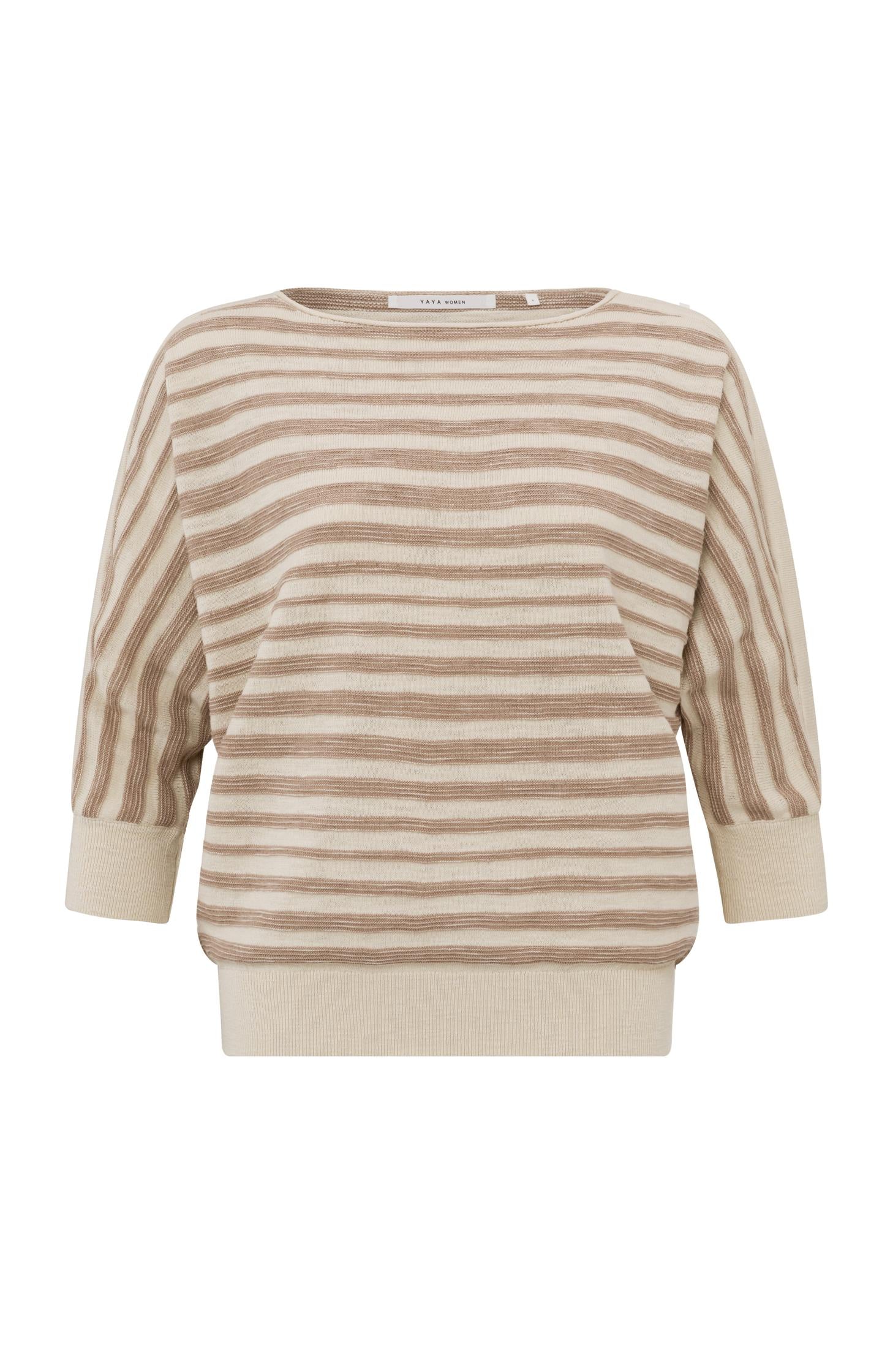 Batwing sweater with boatneck, half long sleeves and stripes - Affogato Brown Dessin - Type: product
