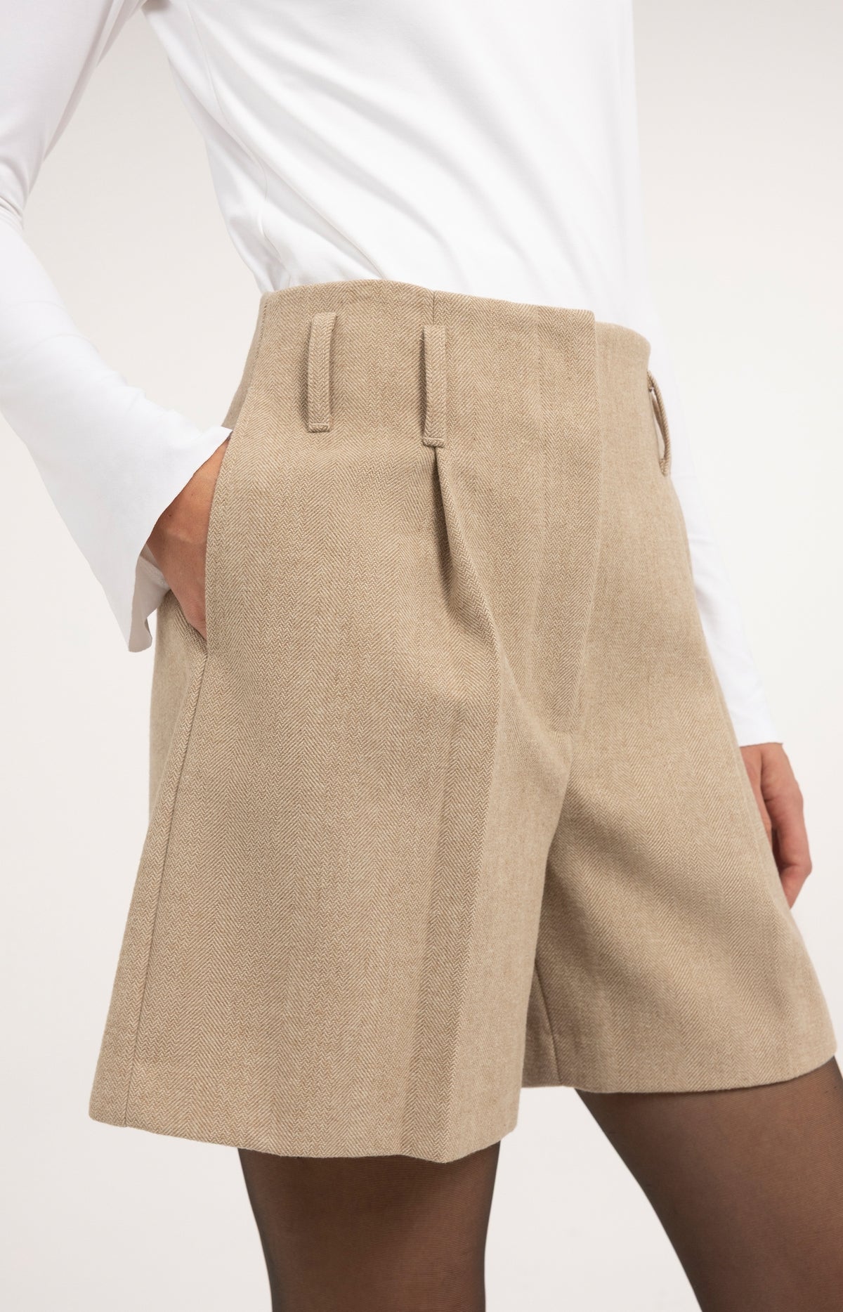 Bermuda shorts in melange herringbone fabric - Beige Melange