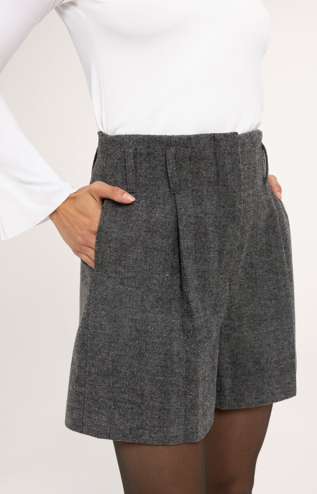 Bermuda shorts in melange herringbone fabric - Medium Grey Melange