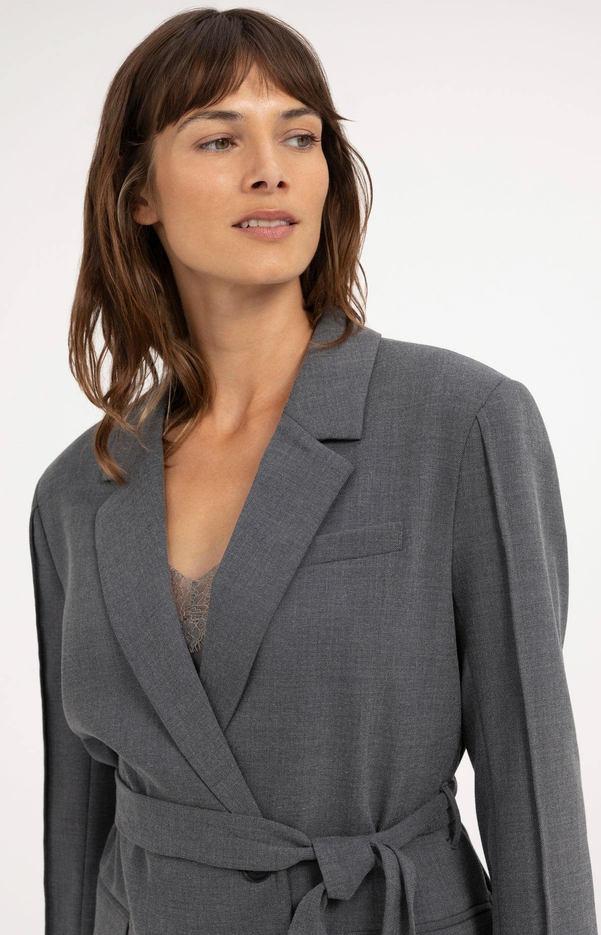 Blazer with belt detail - Medium Grey Melange