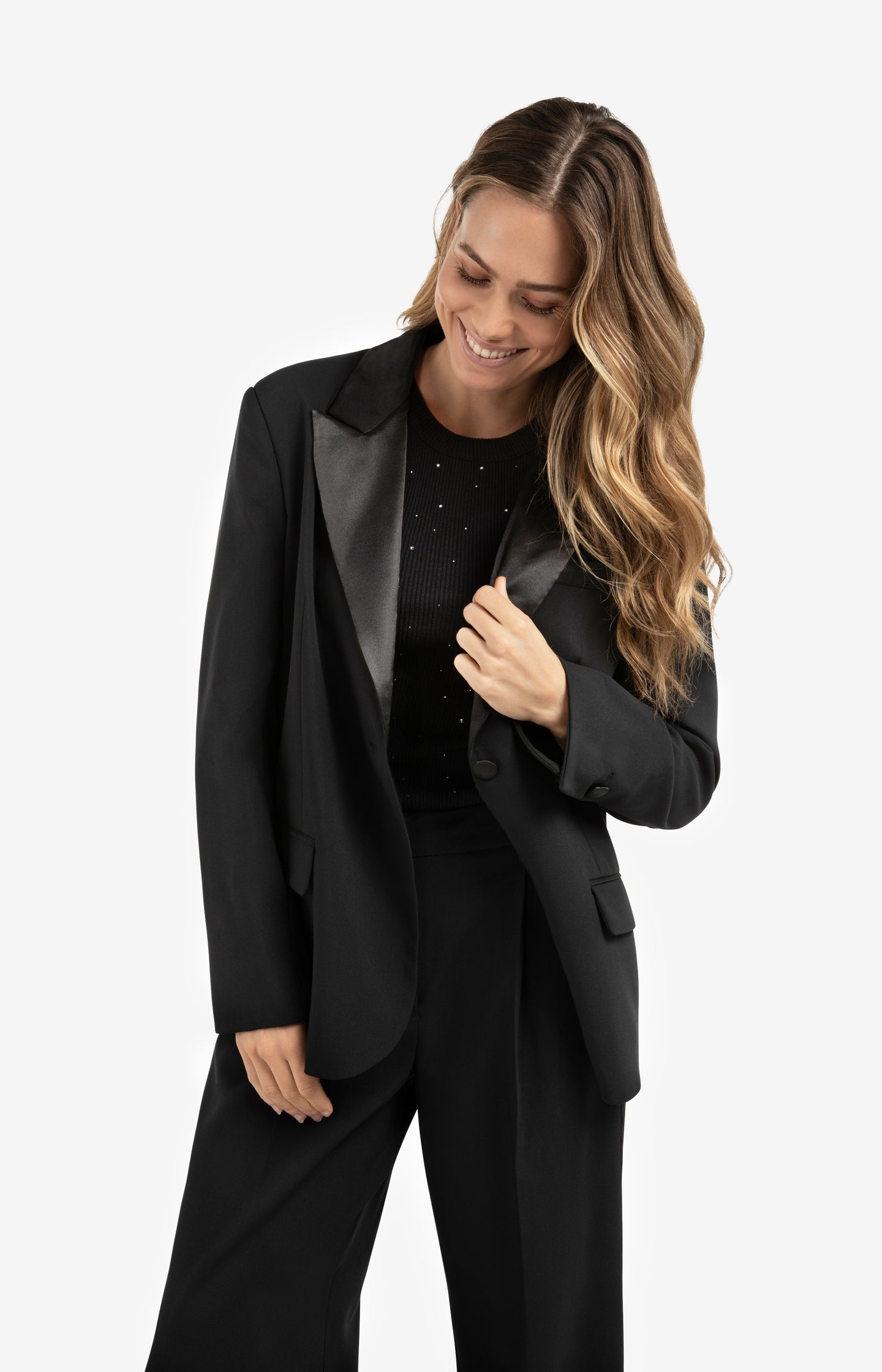 Blazer with satin details and waist effect