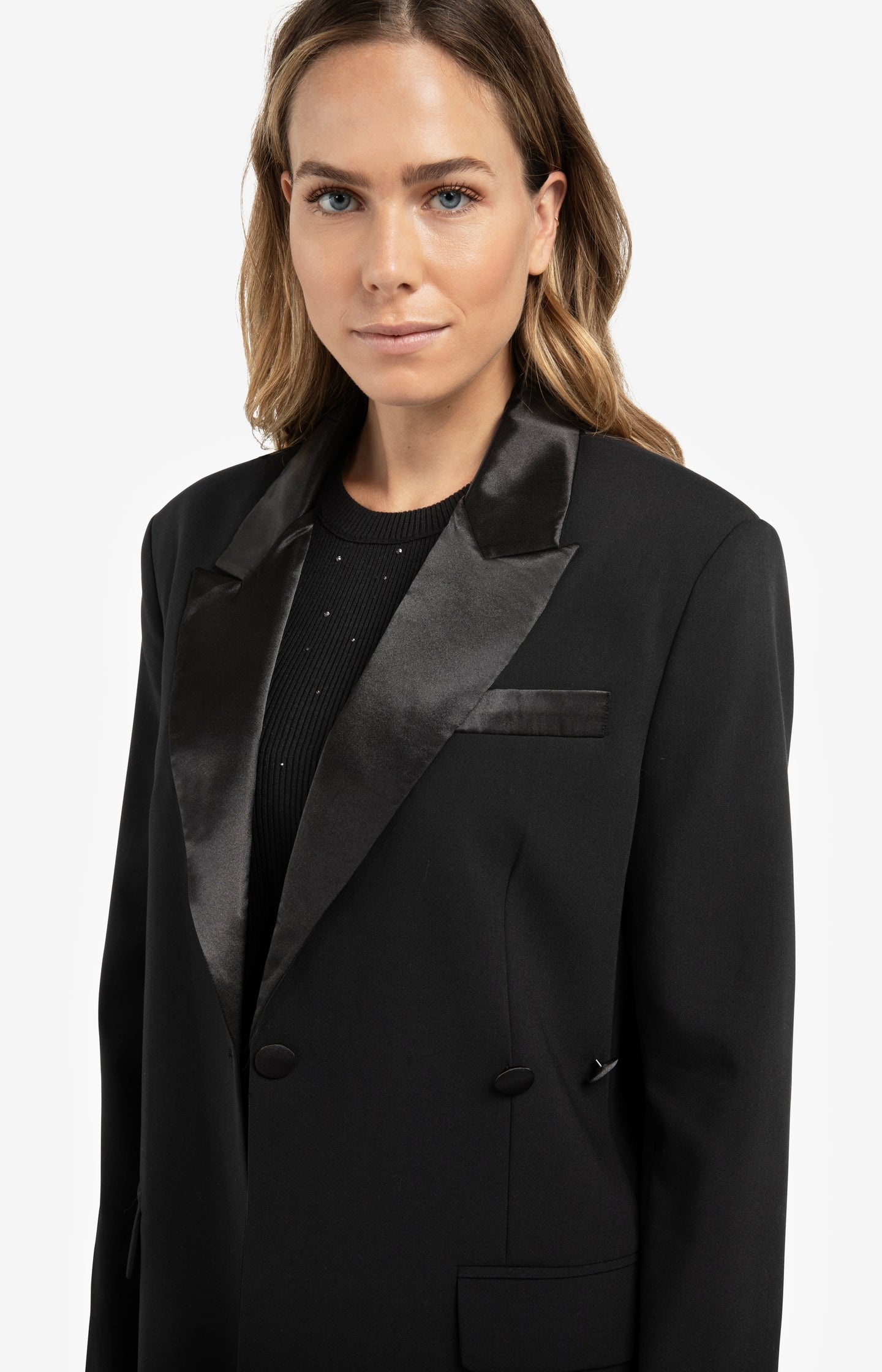 Blazer with satin details and waist effect