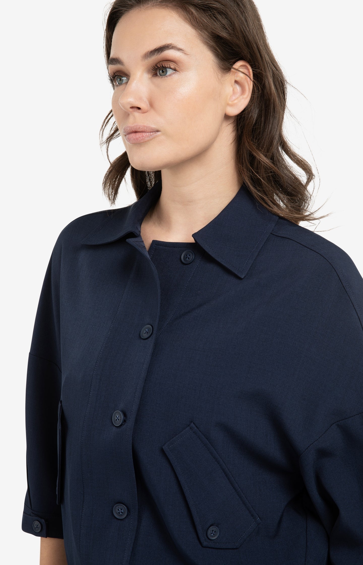 Blouse jacket with adjustable waistband and pockets