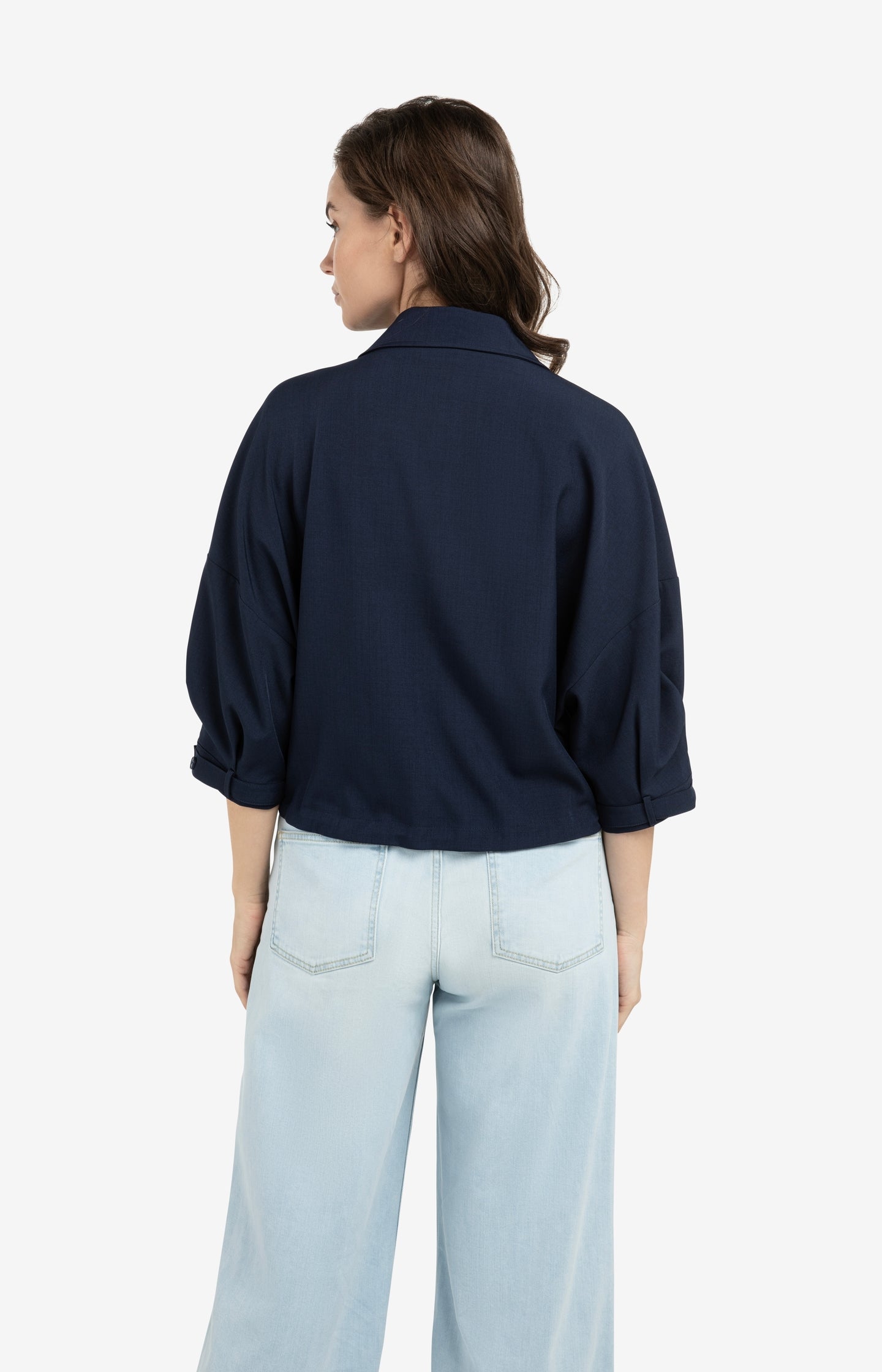 Blouse jacket with adjustable waistband and pockets