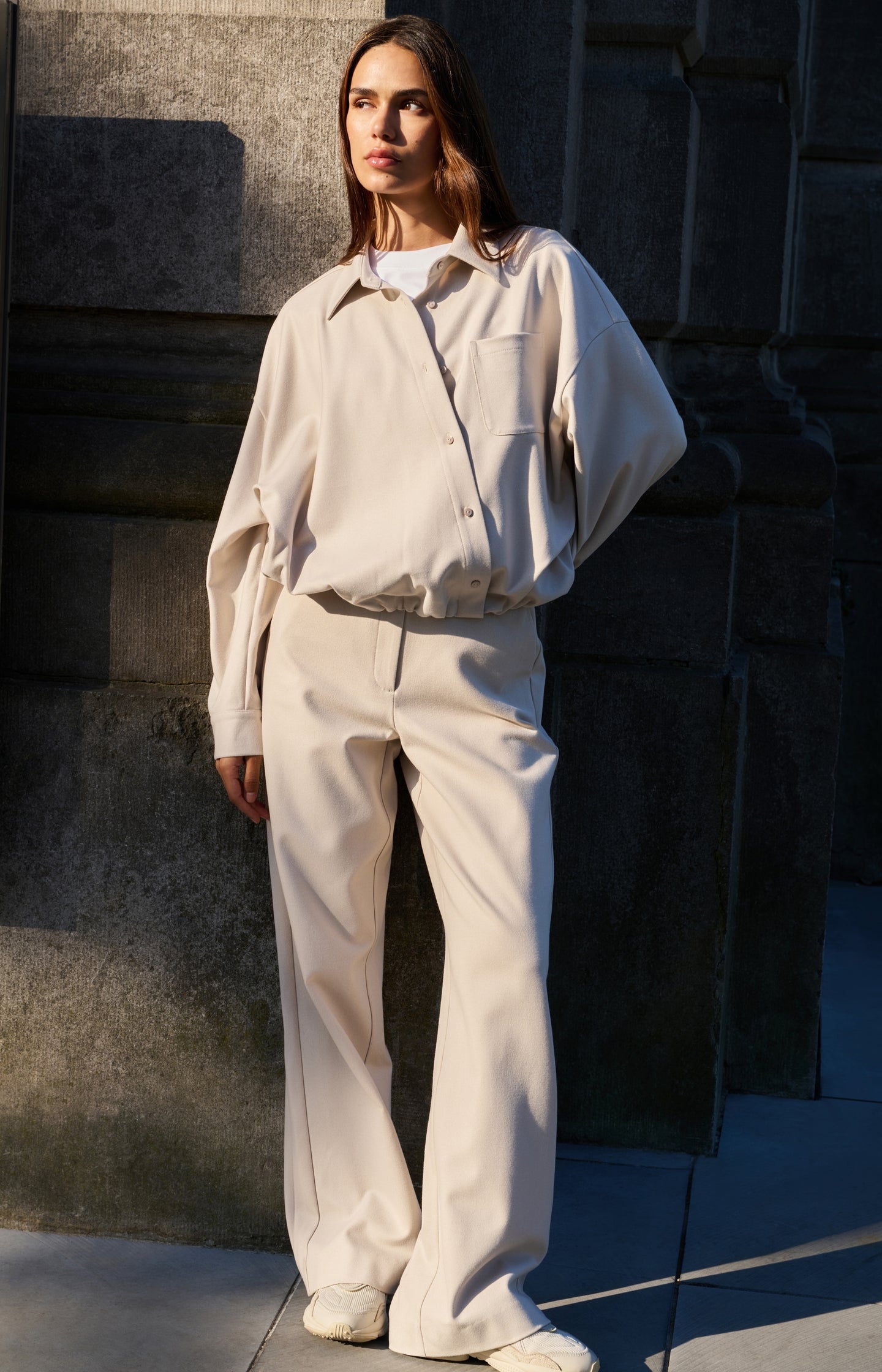 Blouse with asymmetric button placket and elastic hem - Type: lookbook