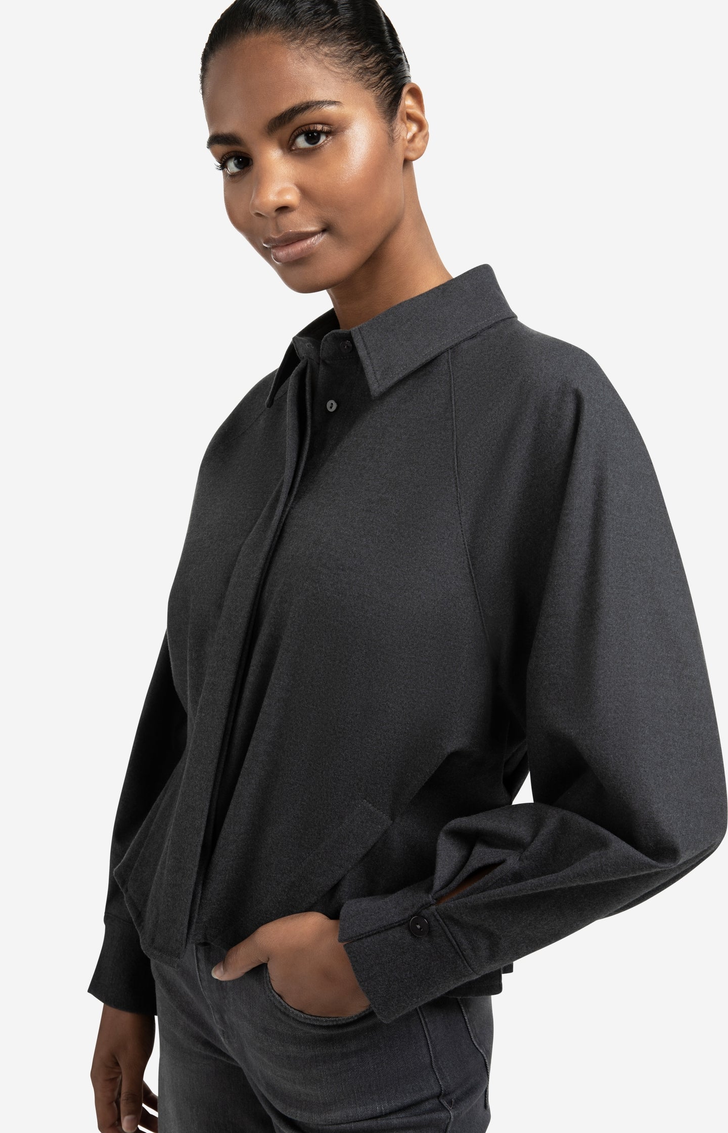 Blouse with batwing sleeves and angled side seams