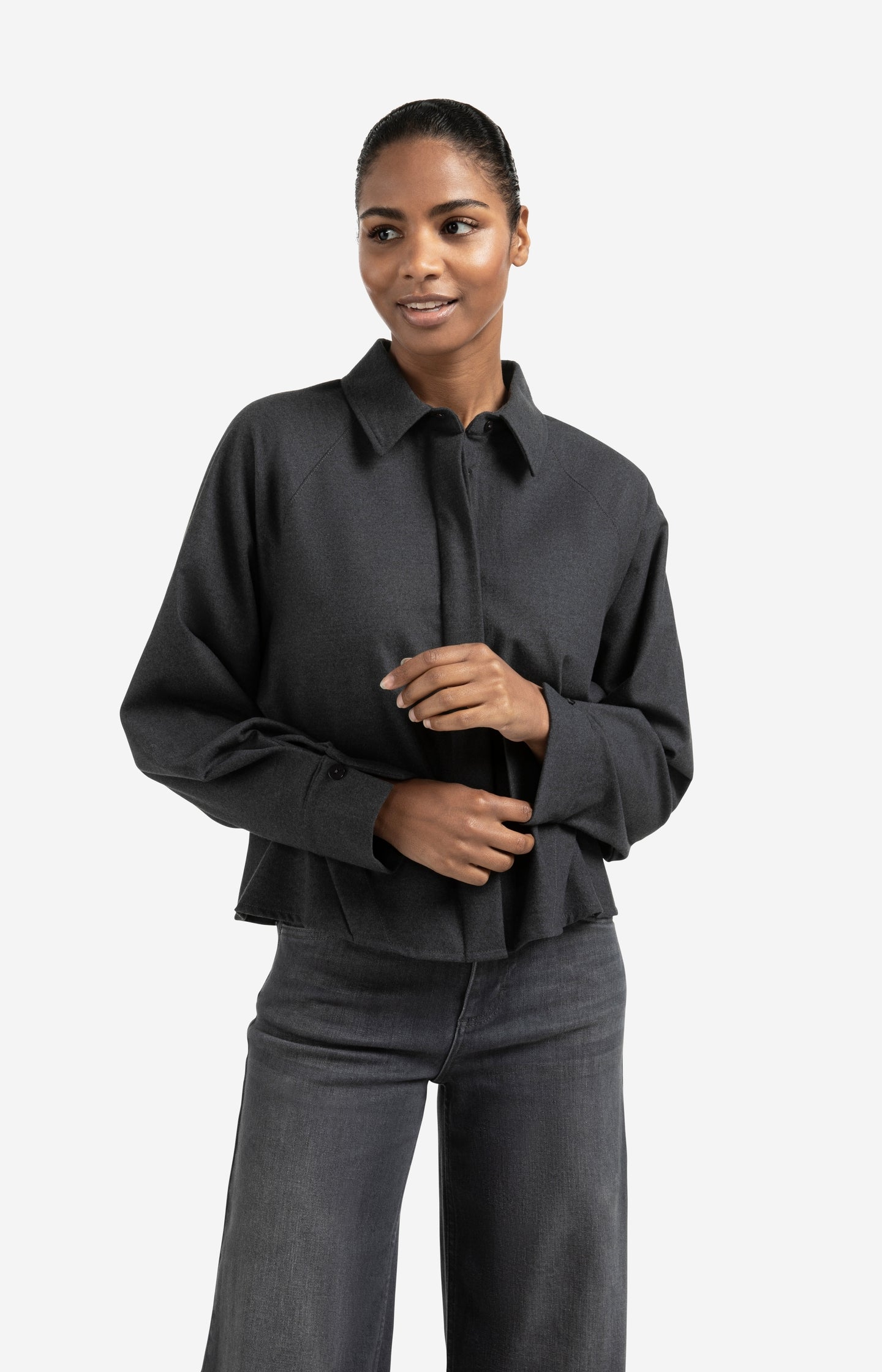 Blouse with batwing sleeves and angled side seams