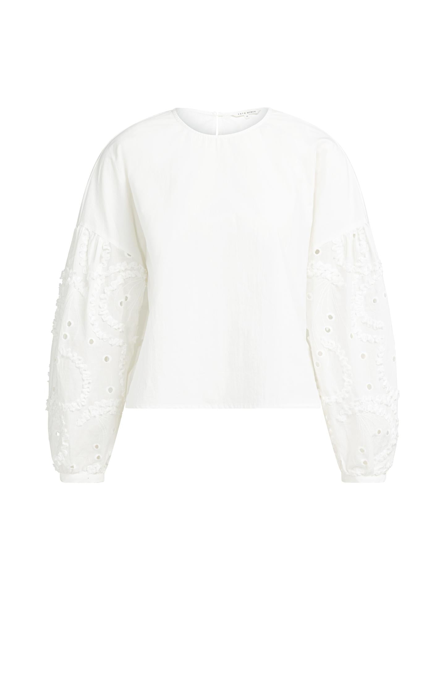 Blouse met geborduurde mouwen en ronde hals