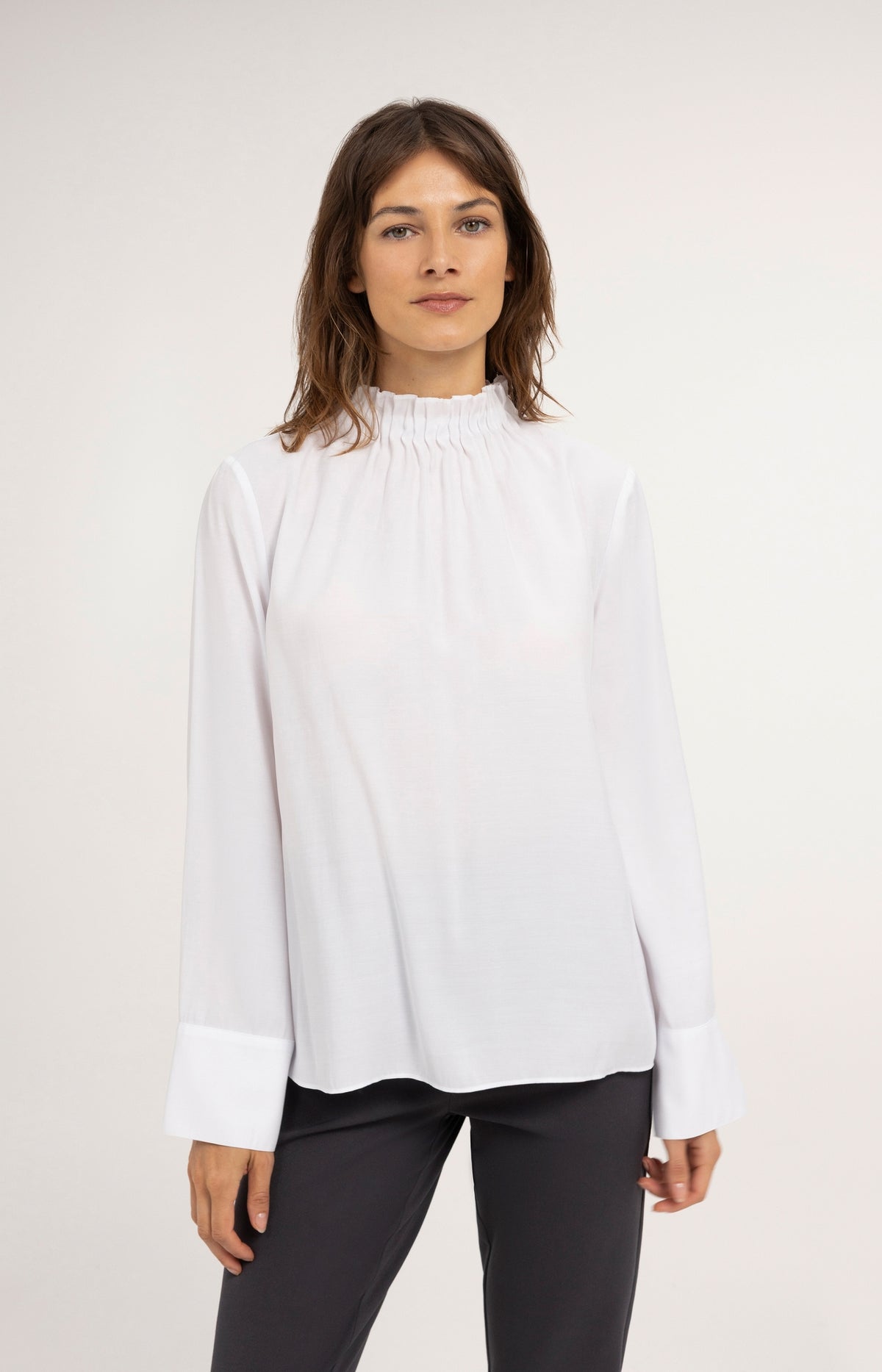 Blouse with high neck and pleated details - Pure White