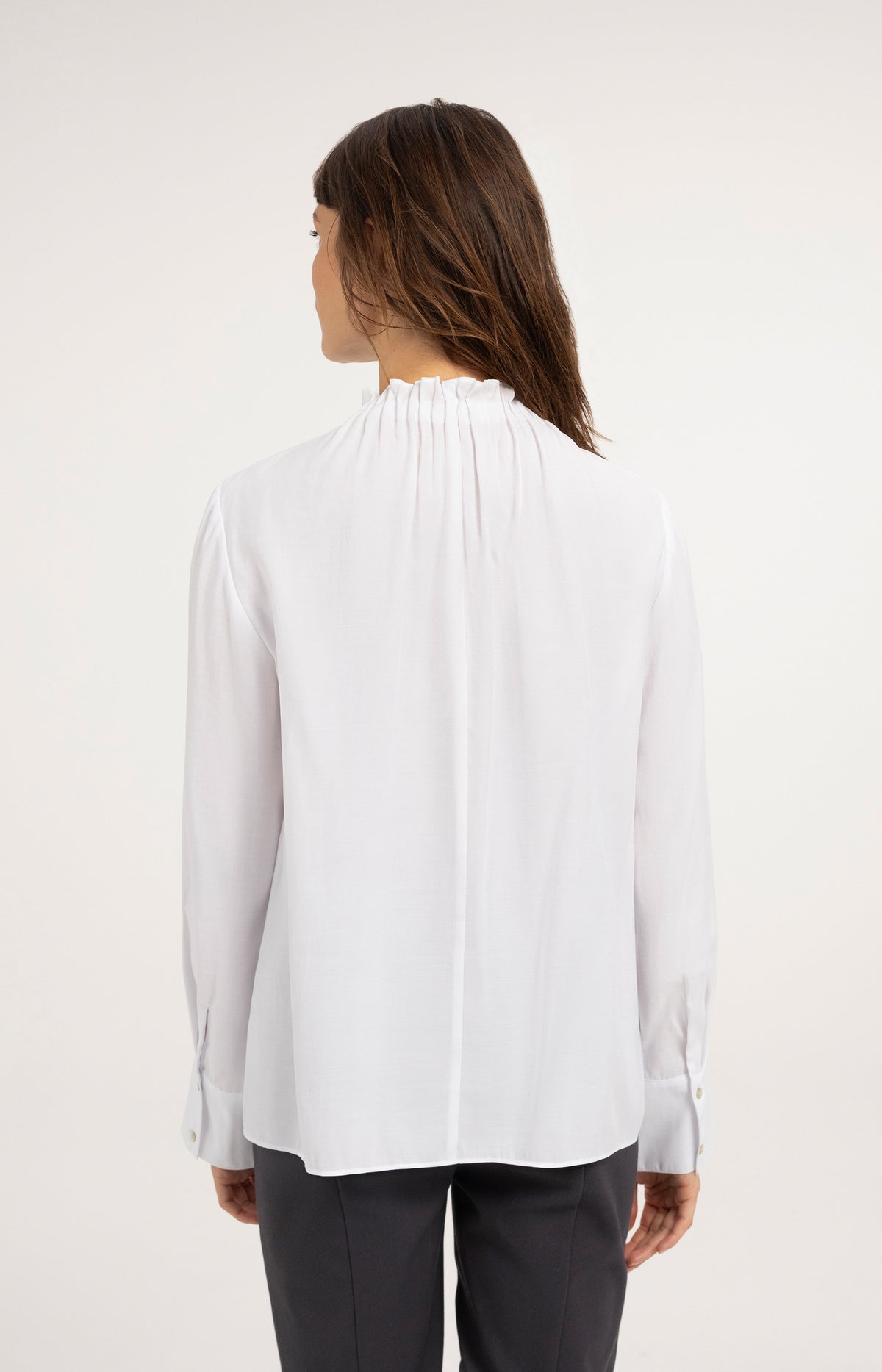 Blouse with high neck and pleated details - Pure White