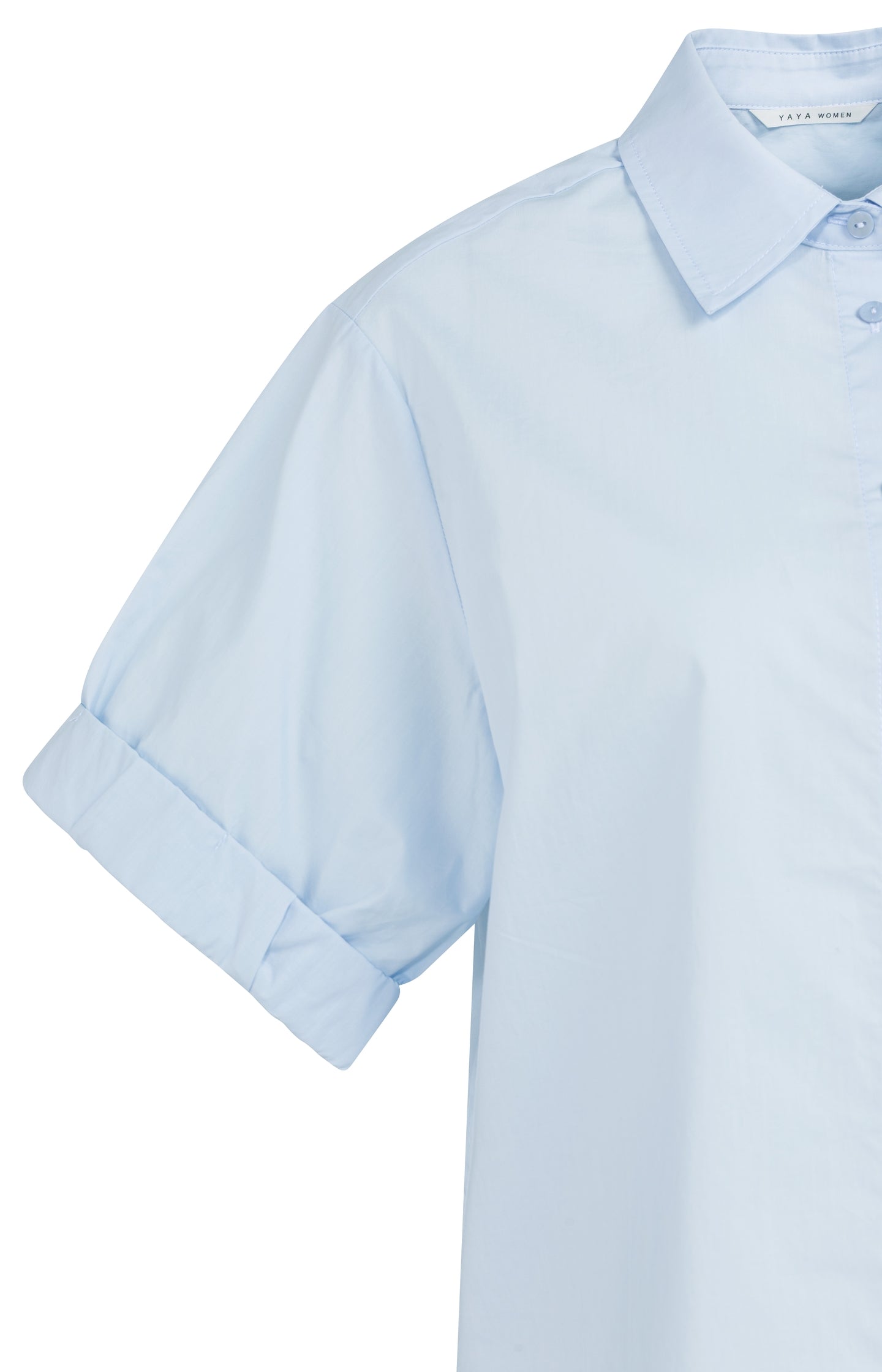 Blouse with short rolled-up sleeves and collar