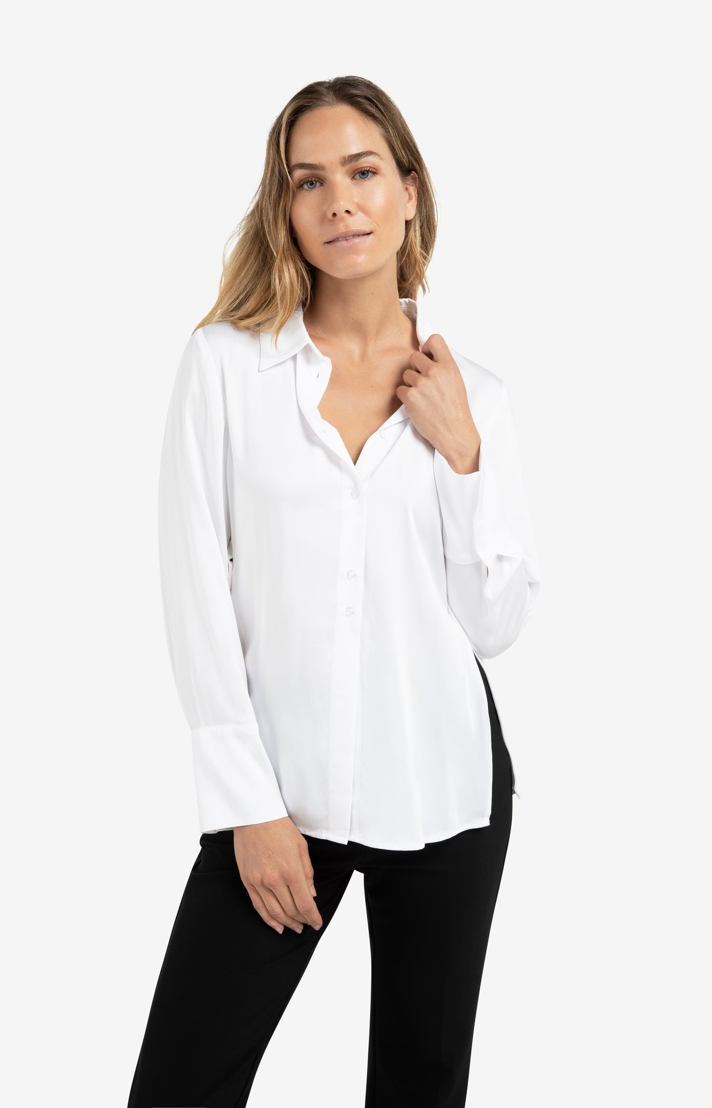 Blouse with subtle button detail and waist accent - Type: lookbook