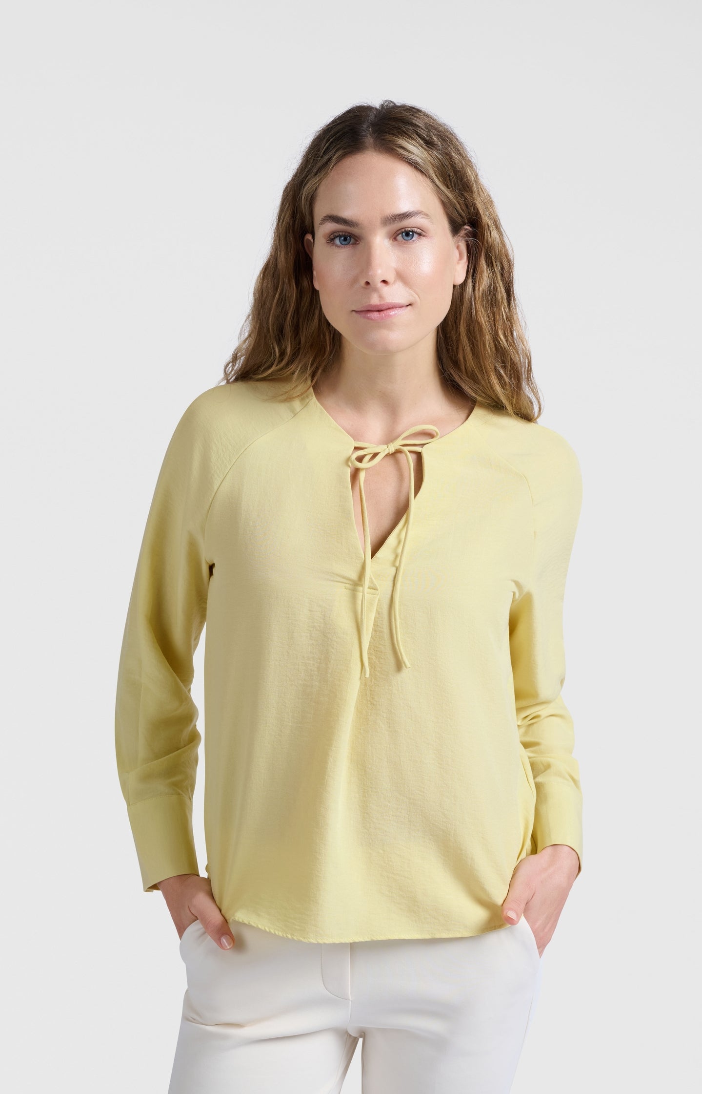 Blouse with V-neck and tie detail