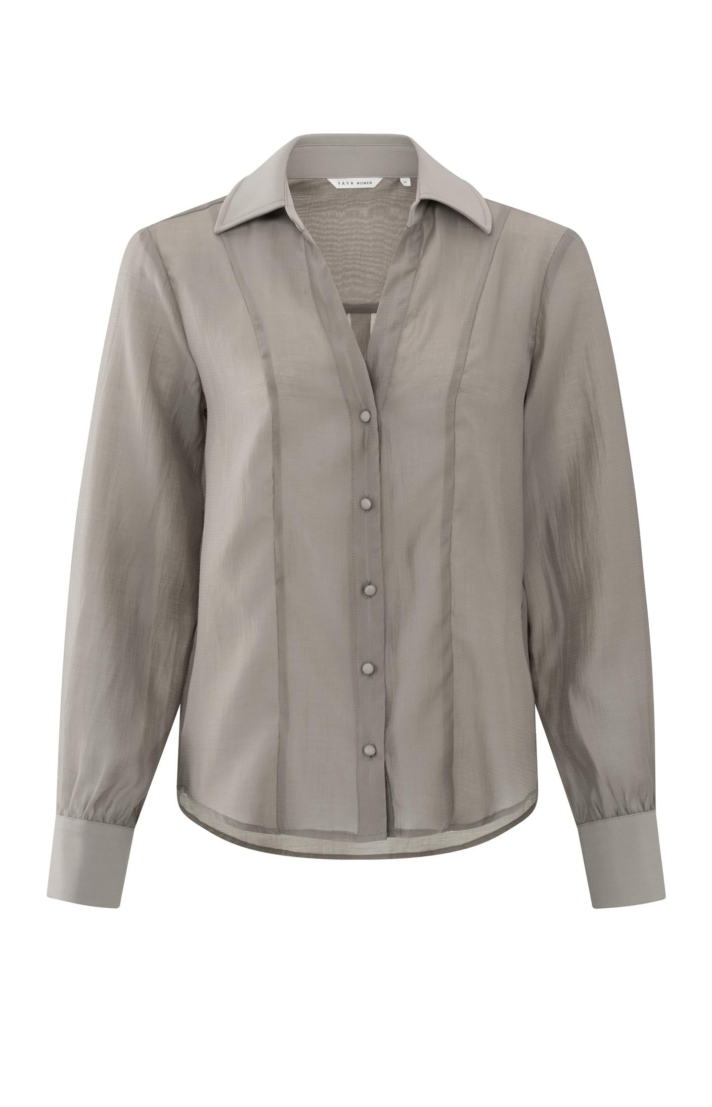 Blouse with V-neck, long sleeves and contrast collar - Type: product