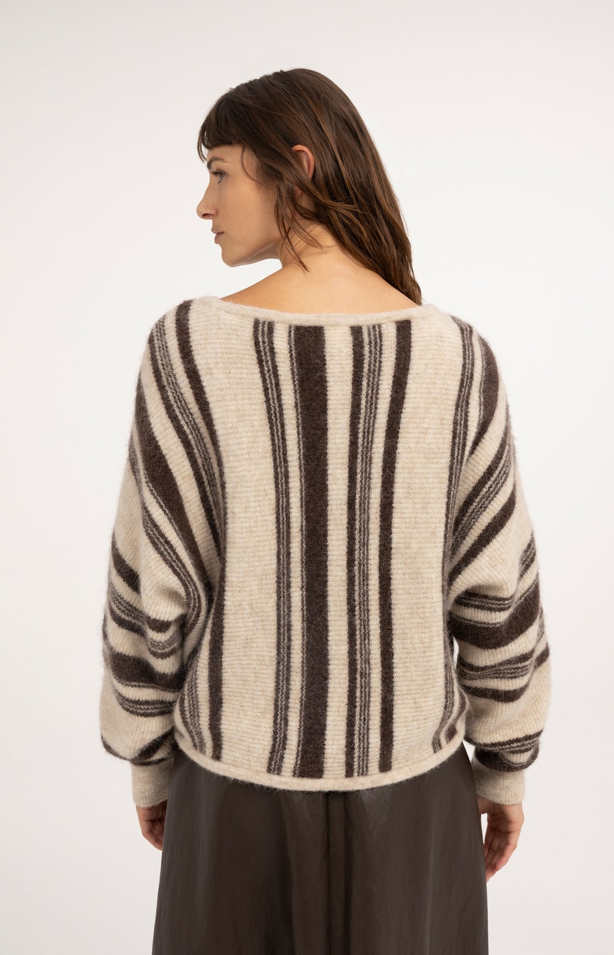 Boat neck sweater with striped pattern - Light Beige Dessin