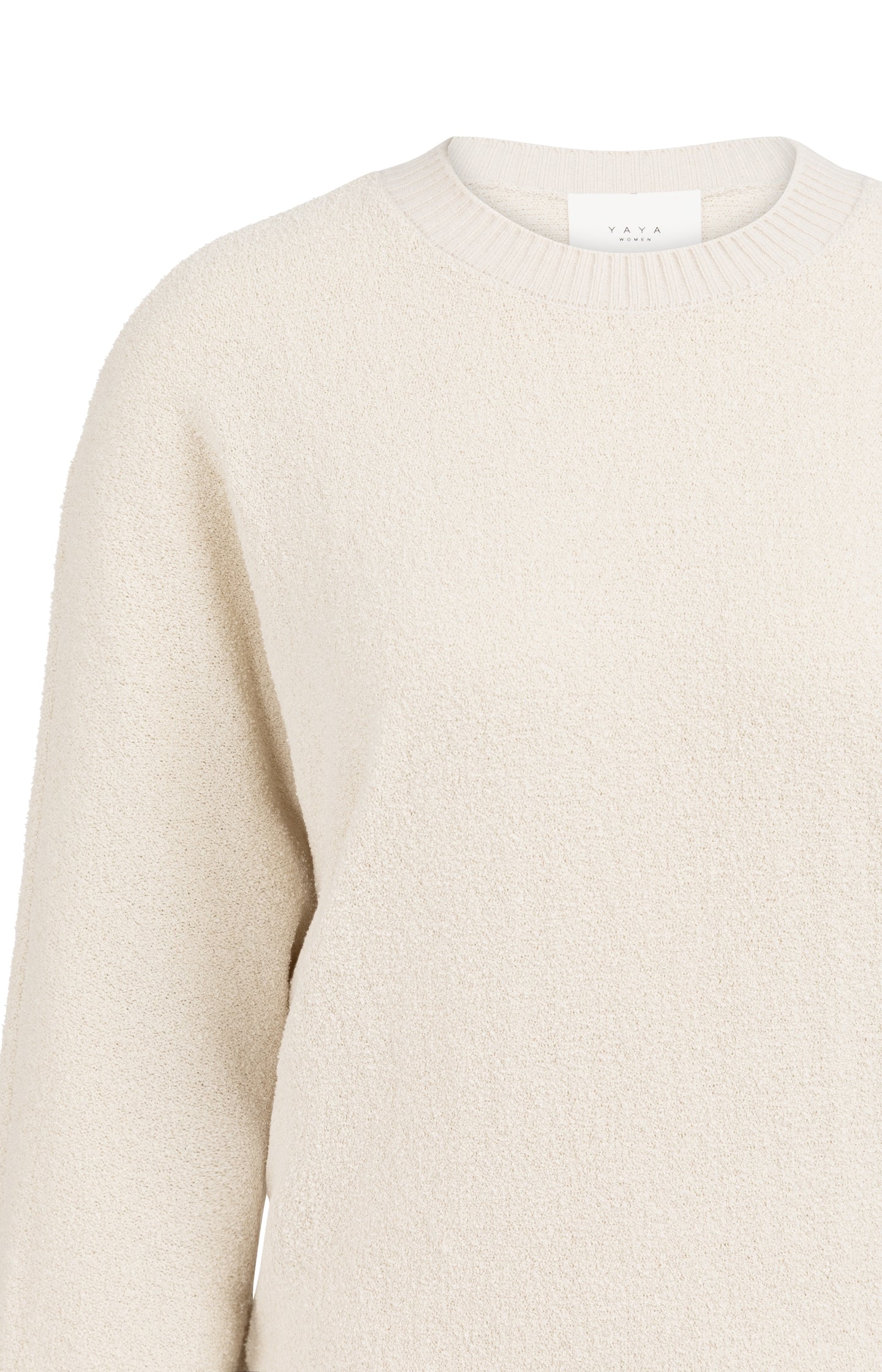 Bouclé sweater with batwing sleeves and ribbed trims