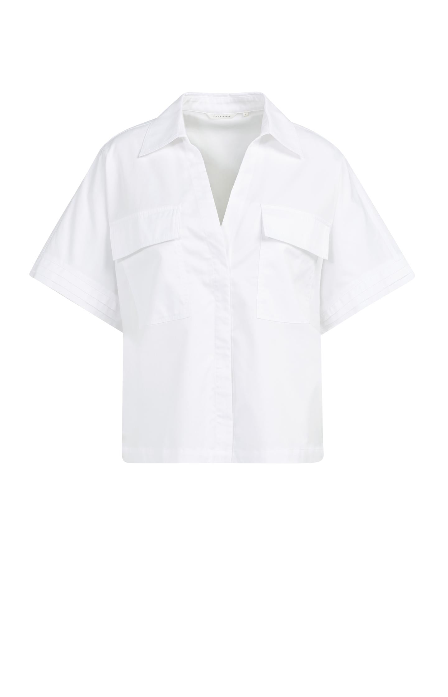 Boxy blouse with chest pockets and pleated sleeves