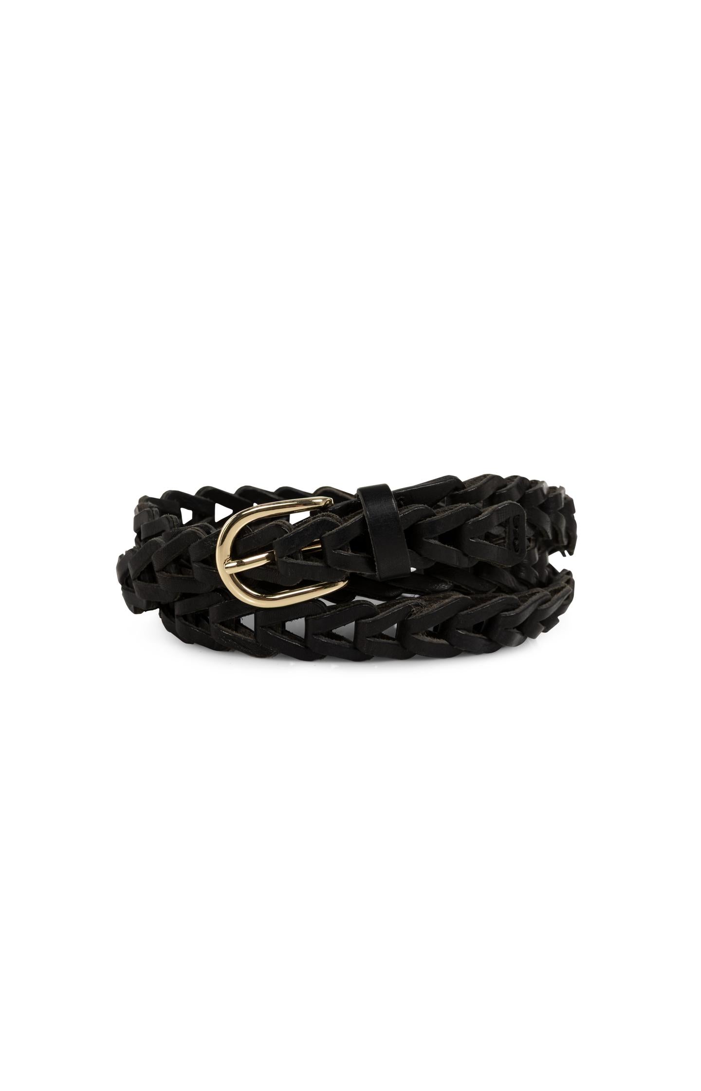 Braided leather belt with buckle