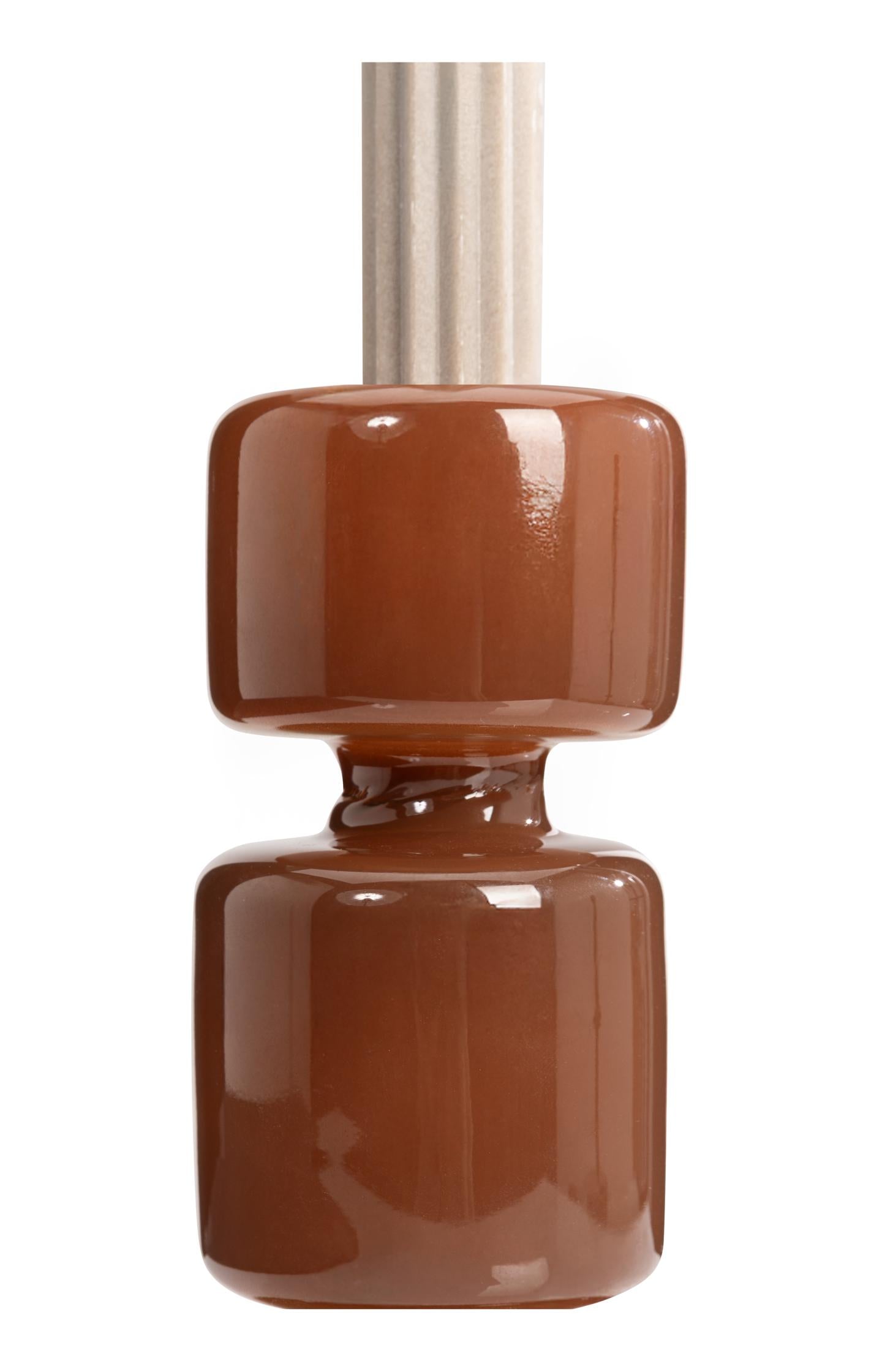 Brown glossy glass candle holder