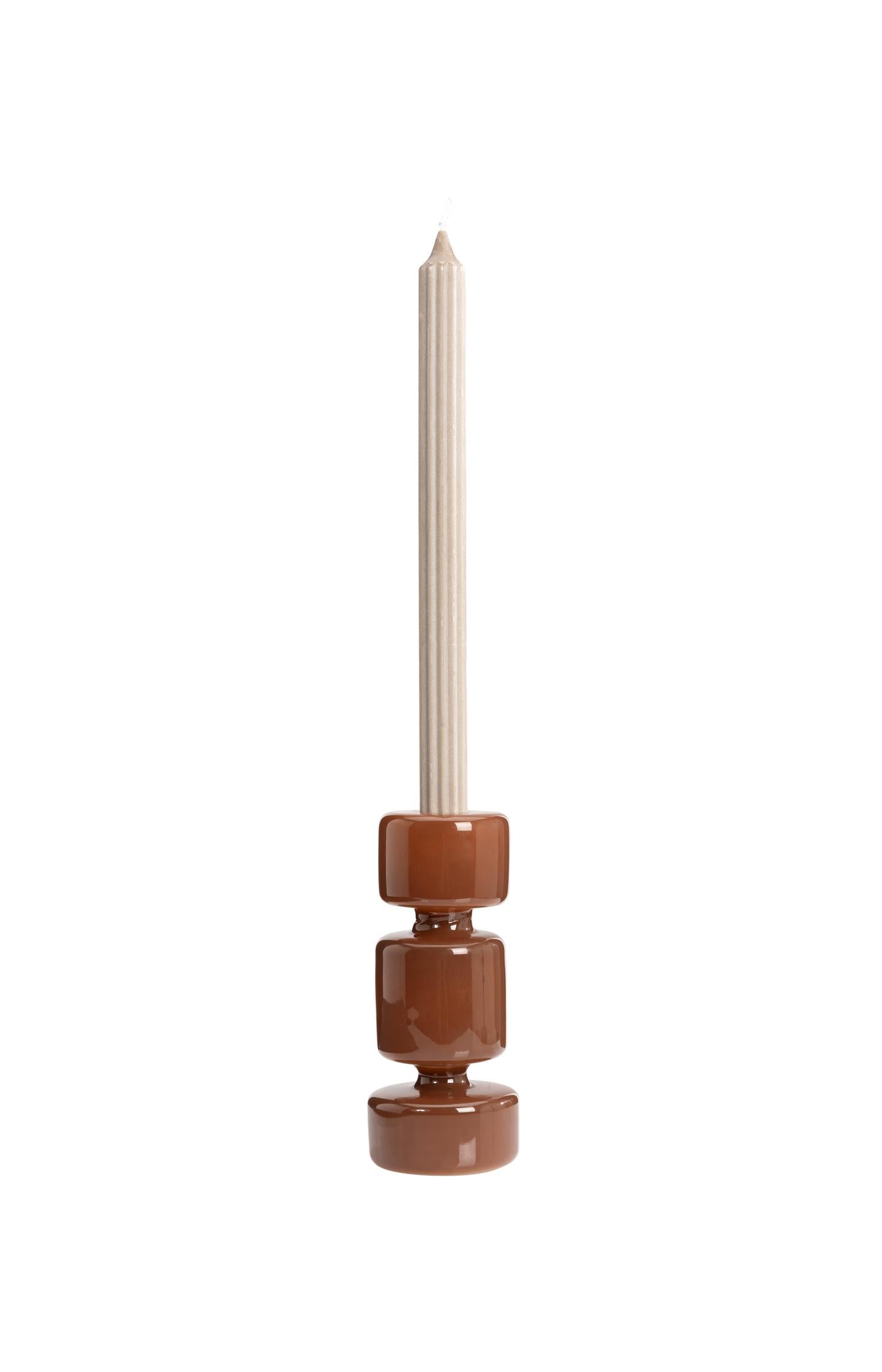 Brown glossy glass candle holder