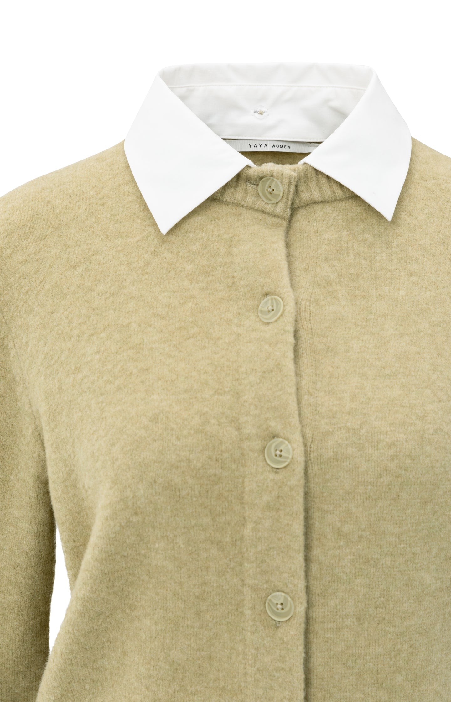 Cardigan with detachable collar and button closure