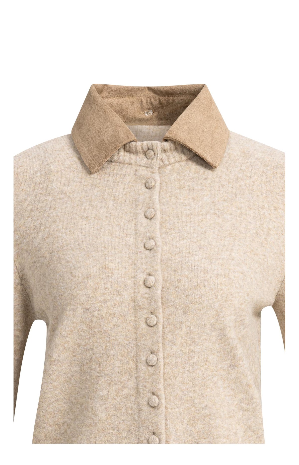Cardigan with detachable collar - Light Beige Melange