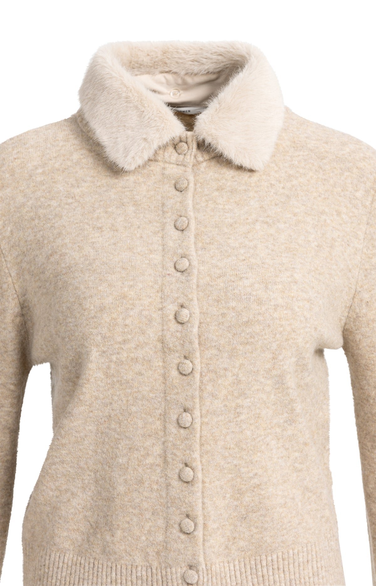 Cardigan with detachable collar - Light Beige Melange