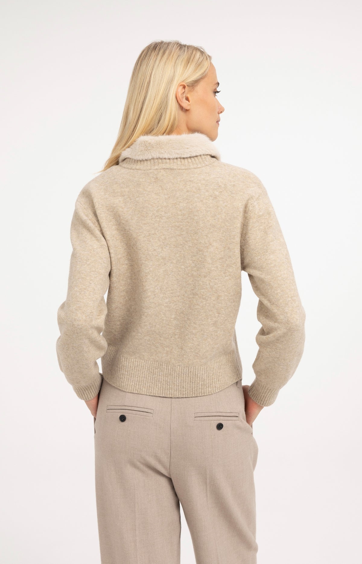 Cardigan with detachable collar - Light Beige Melange