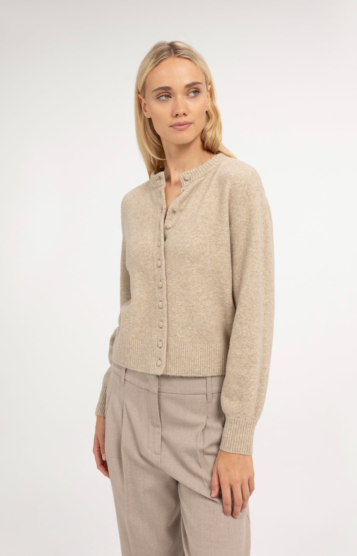 Cardigan with detachable collar - Light Beige Melange