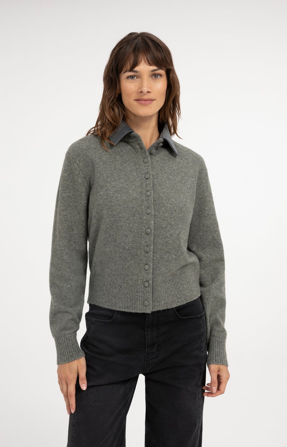 Cardigan with detachable collar - Soap Grey Melange