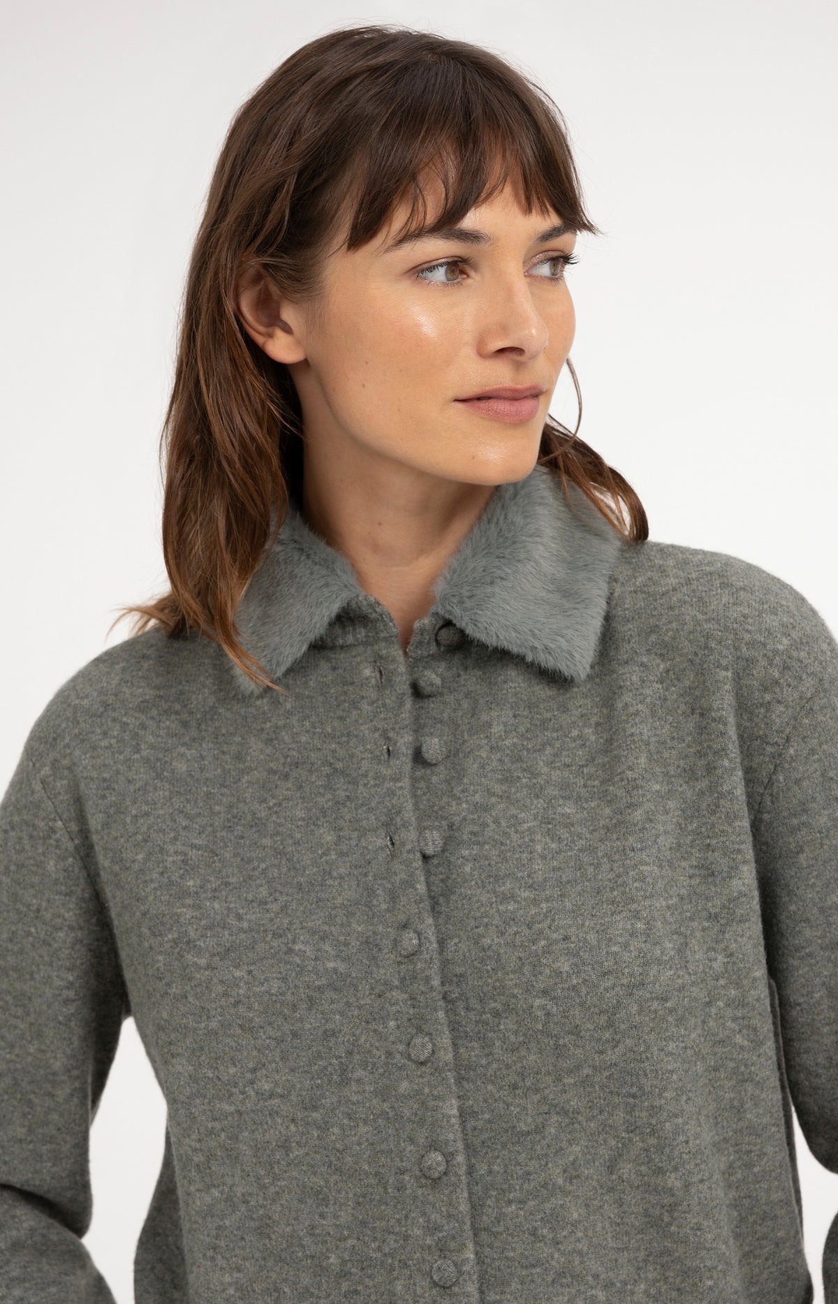 Cardigan with detachable collar - Soap Grey Melange