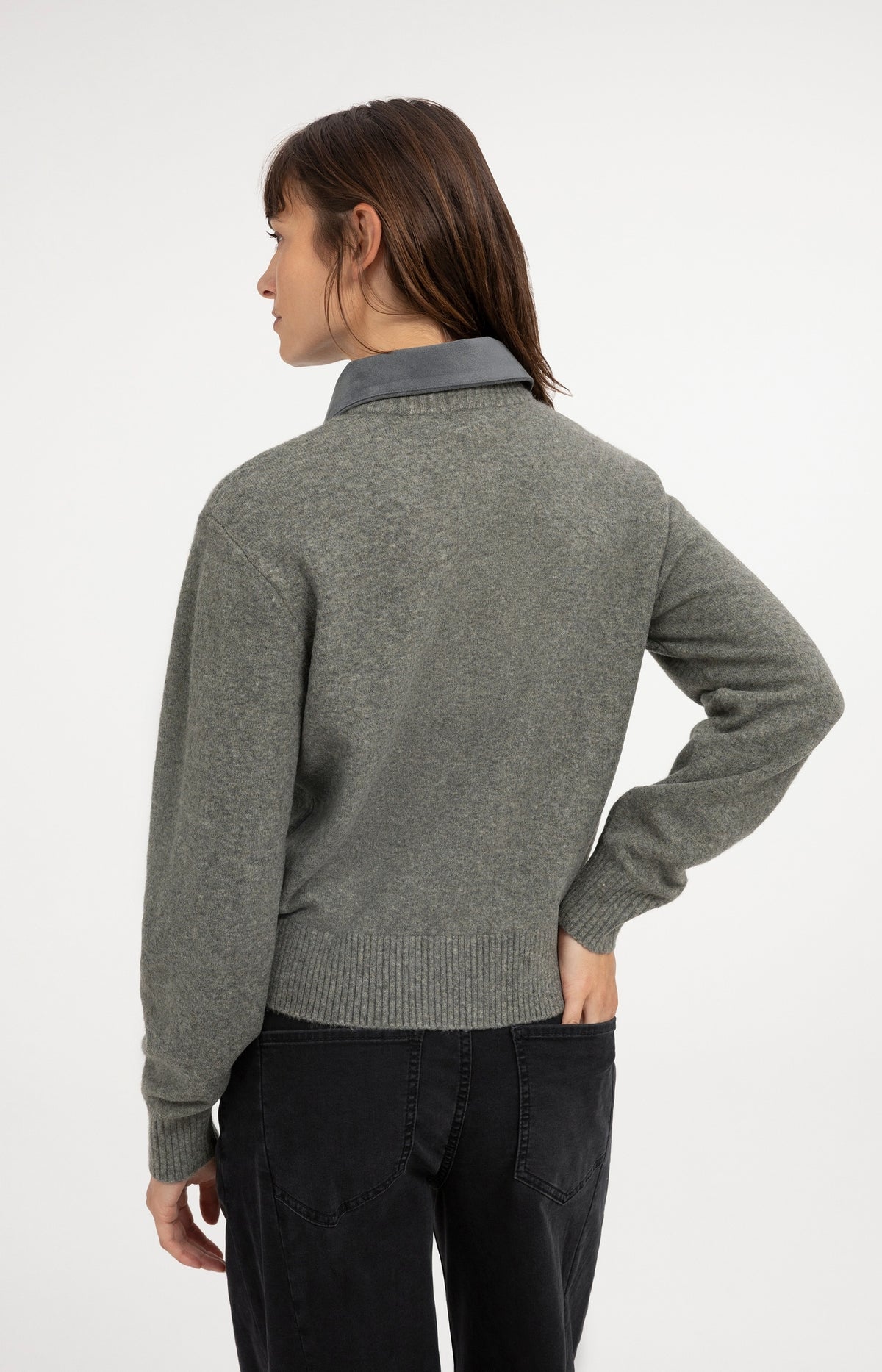 Cardigan with detachable collar - Soap Grey Melange